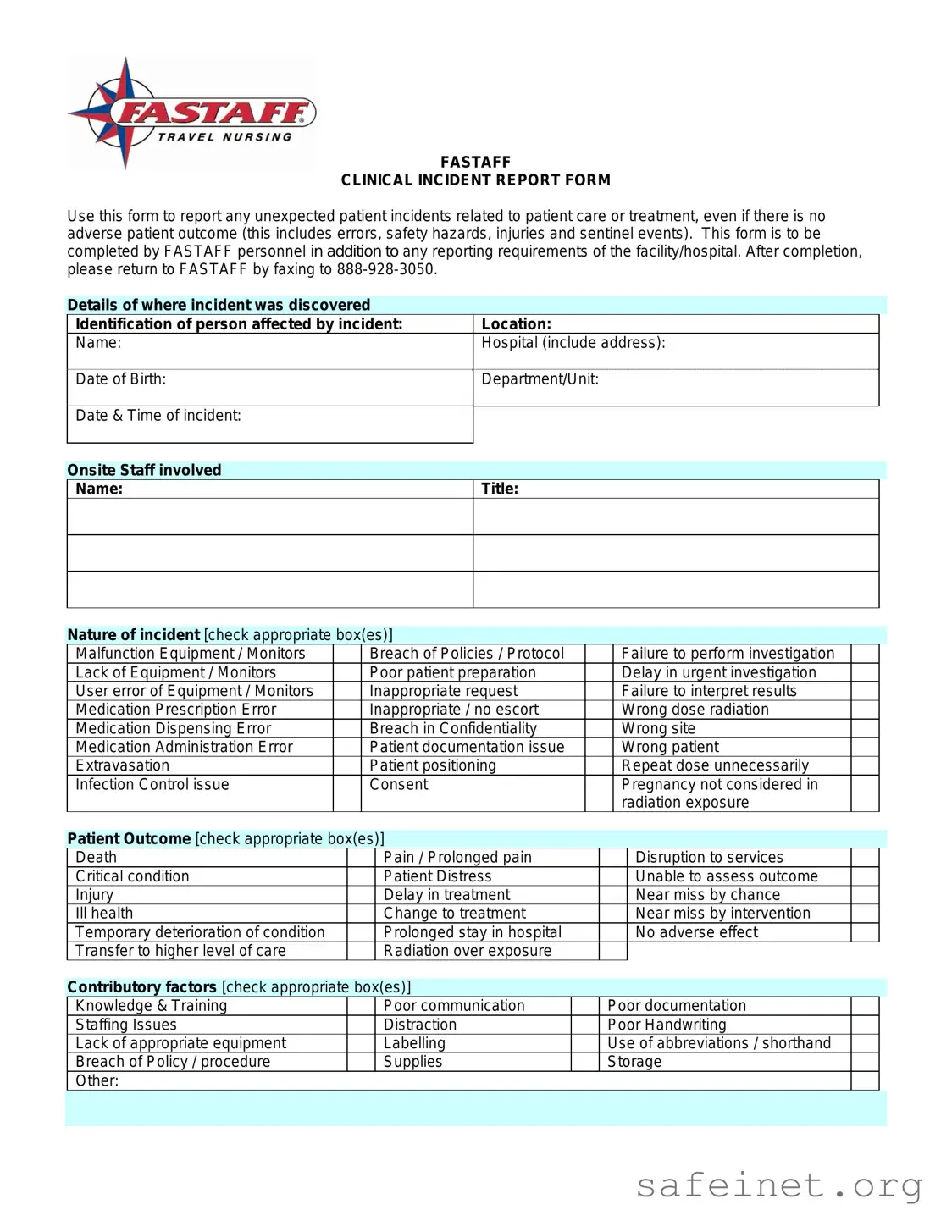 Blank Clinical Incident Report Sample Template