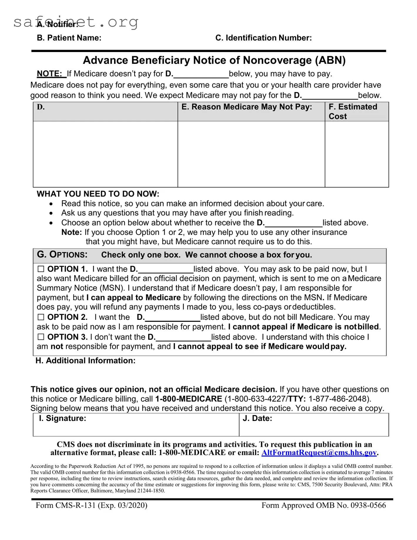 Blank Cms R 131 Advance Abn Template