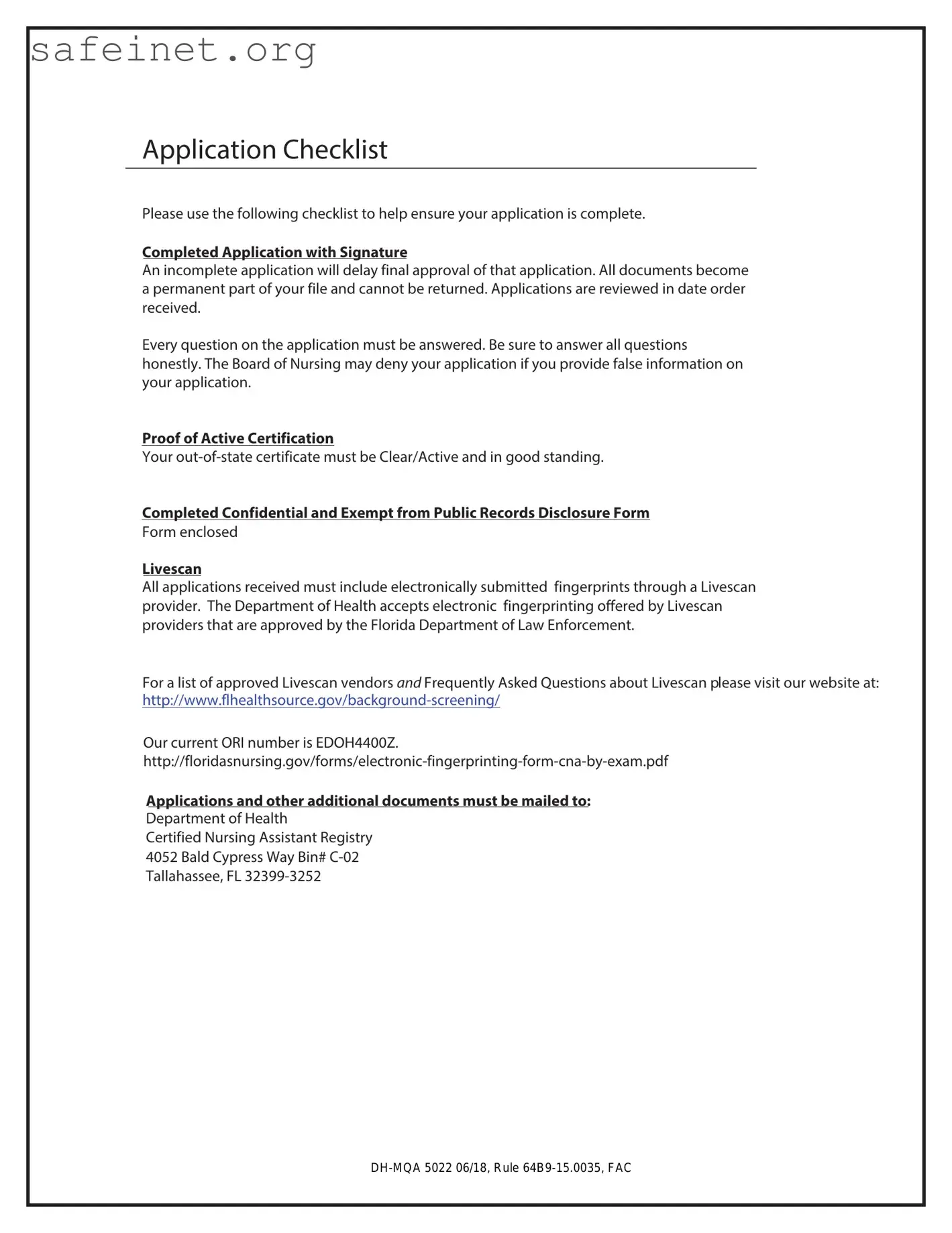 Blank Cna License To Florida Template