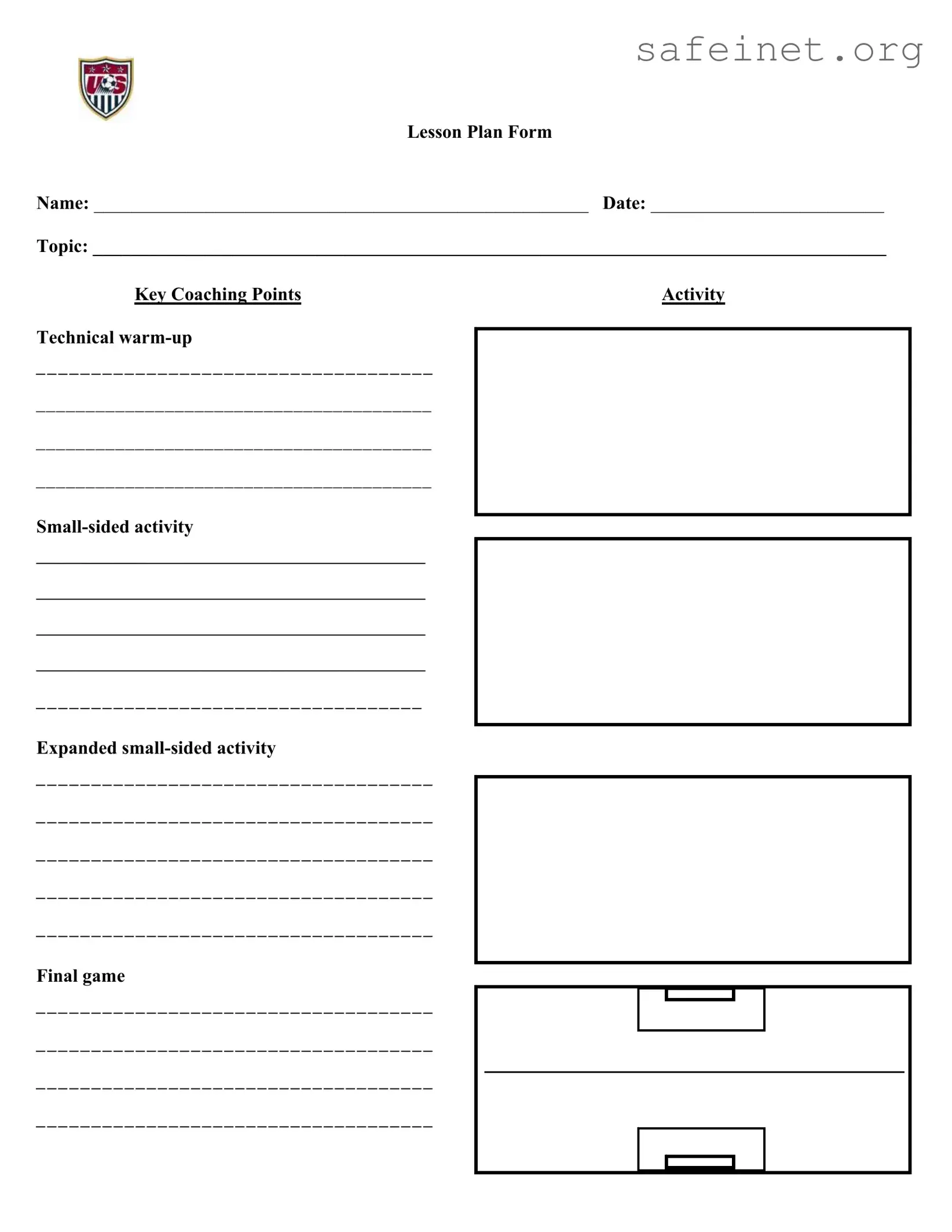 Blank Soccer Training Session Plan Template
