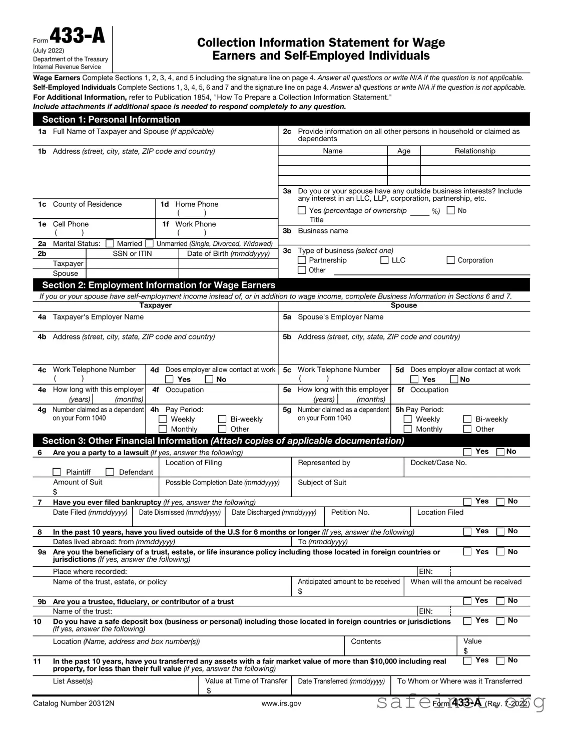 Blank IRS 433-A Template