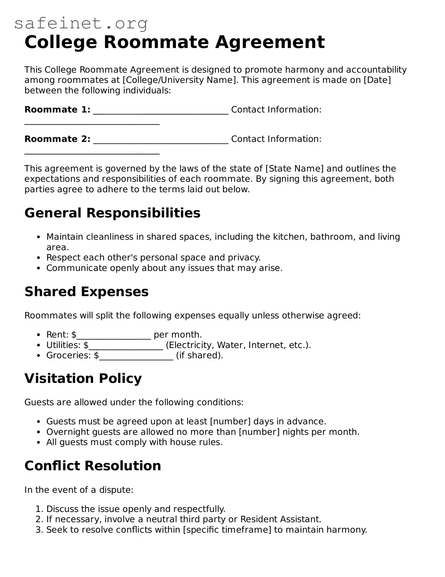 Official College Roommate Agreement Document