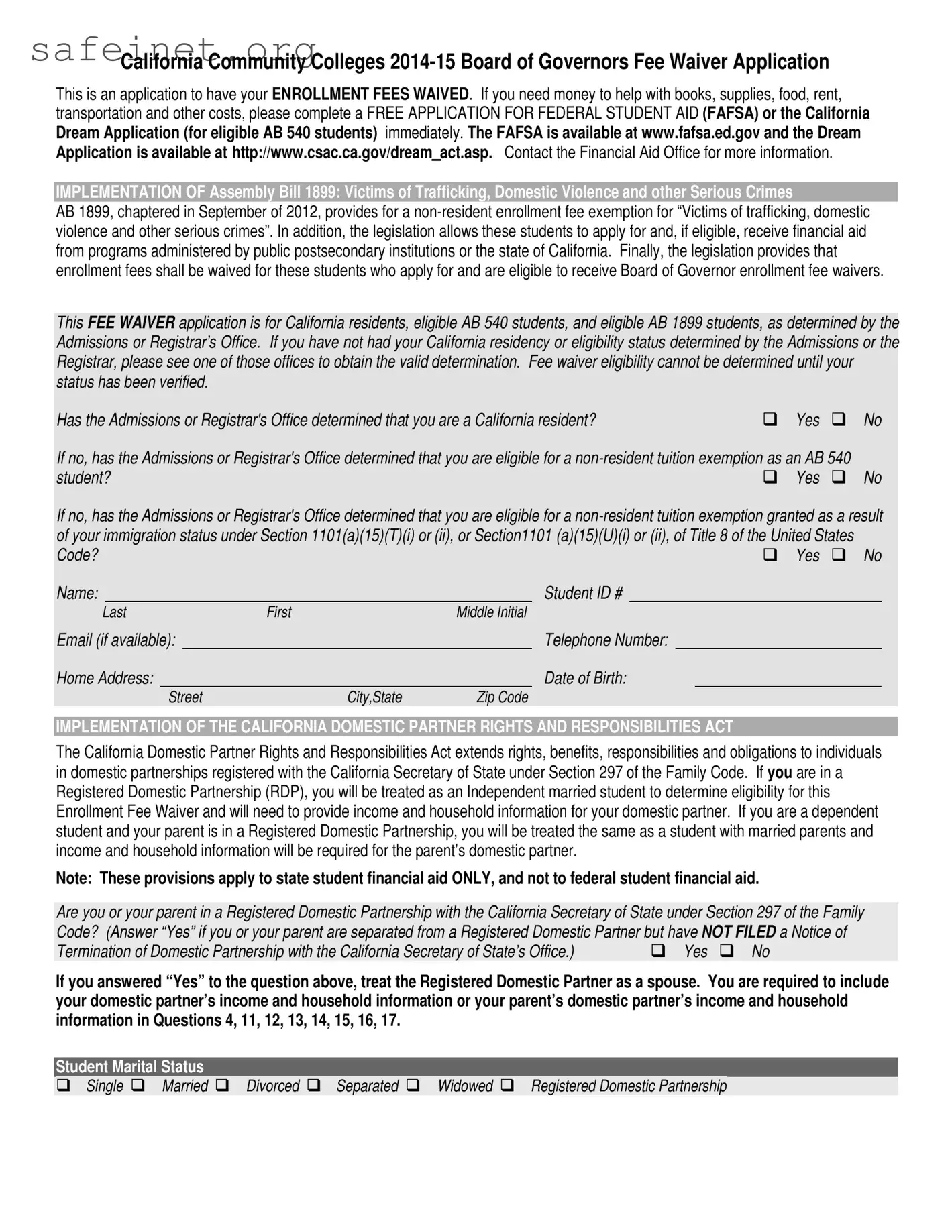 Blank Colleges Fee Waiver Template