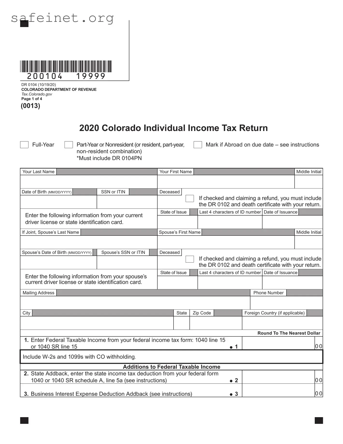 Blank Colorado 104 Template