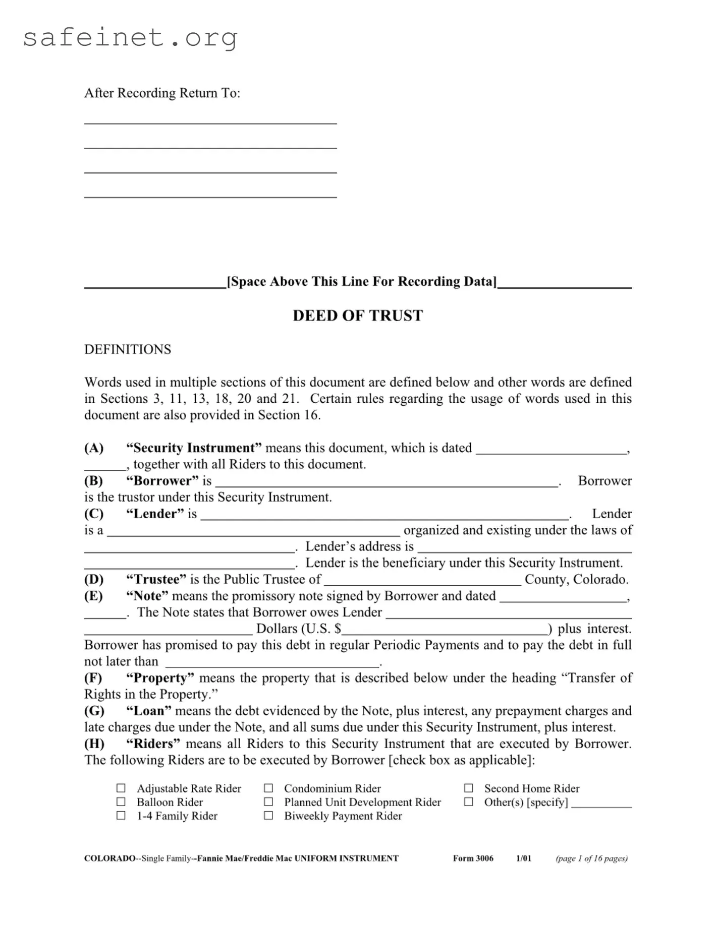 Blank Colorado 3006 Template