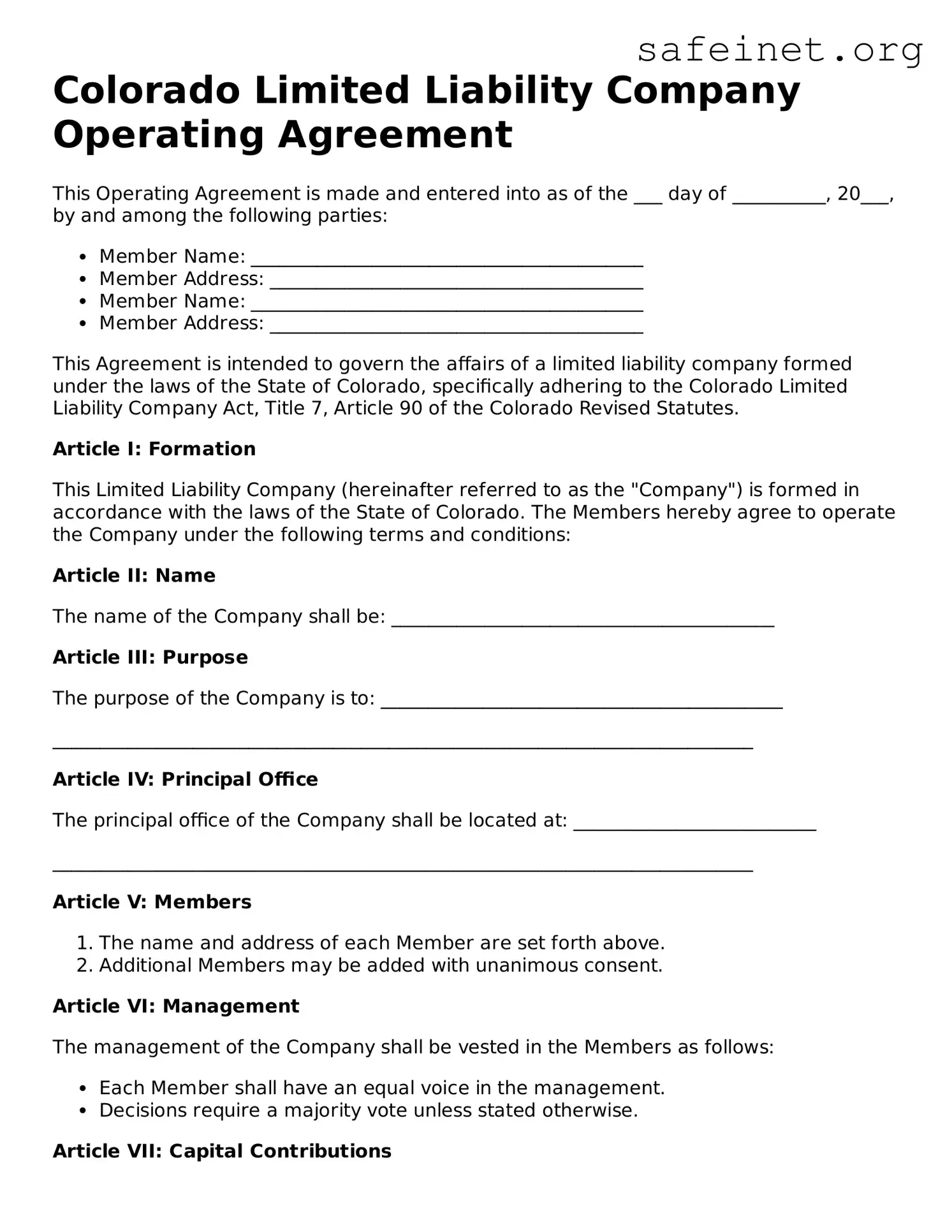 Valid Operating Agreement Template for the State of Colorado