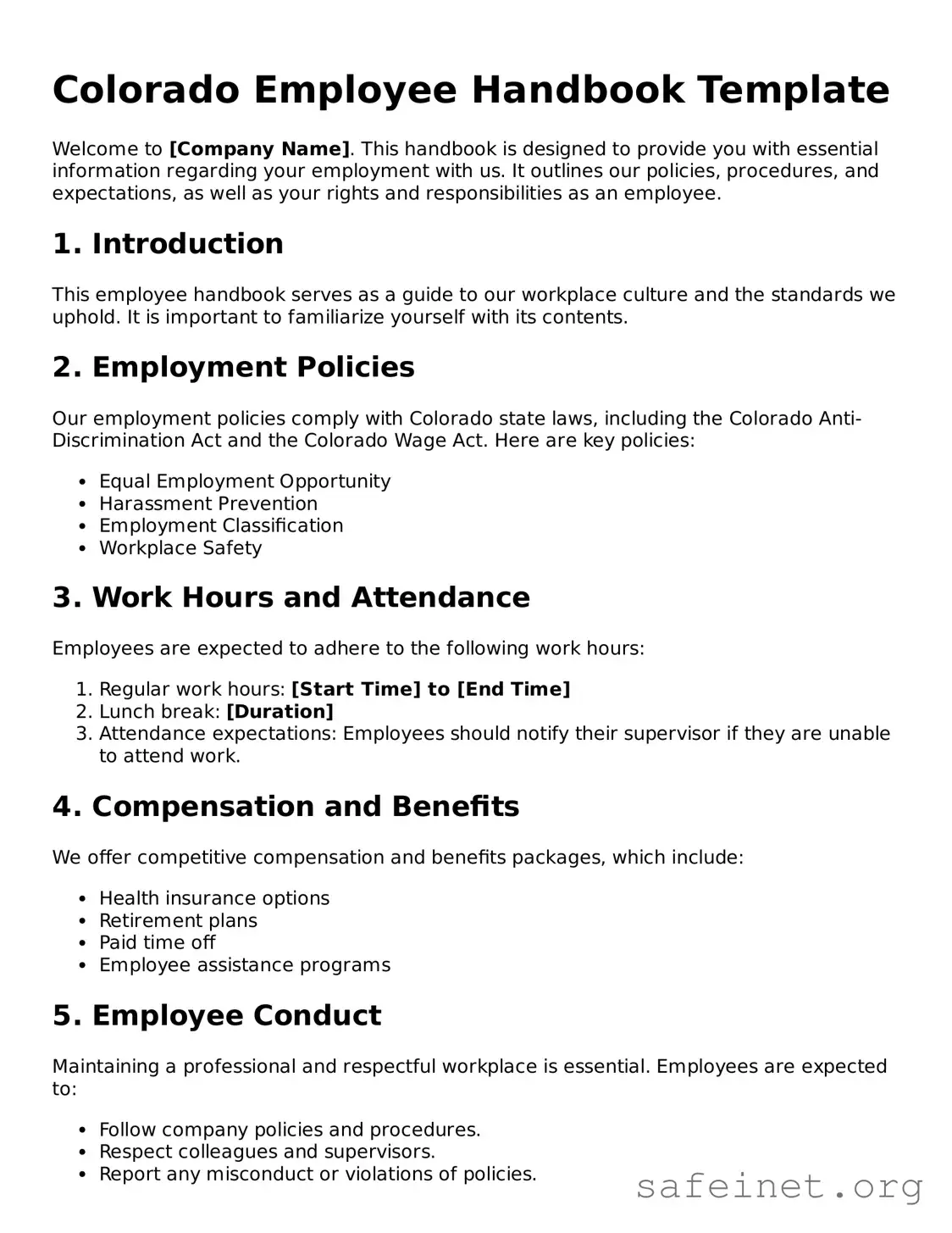 Valid Employee Handbook Template for the State of Colorado