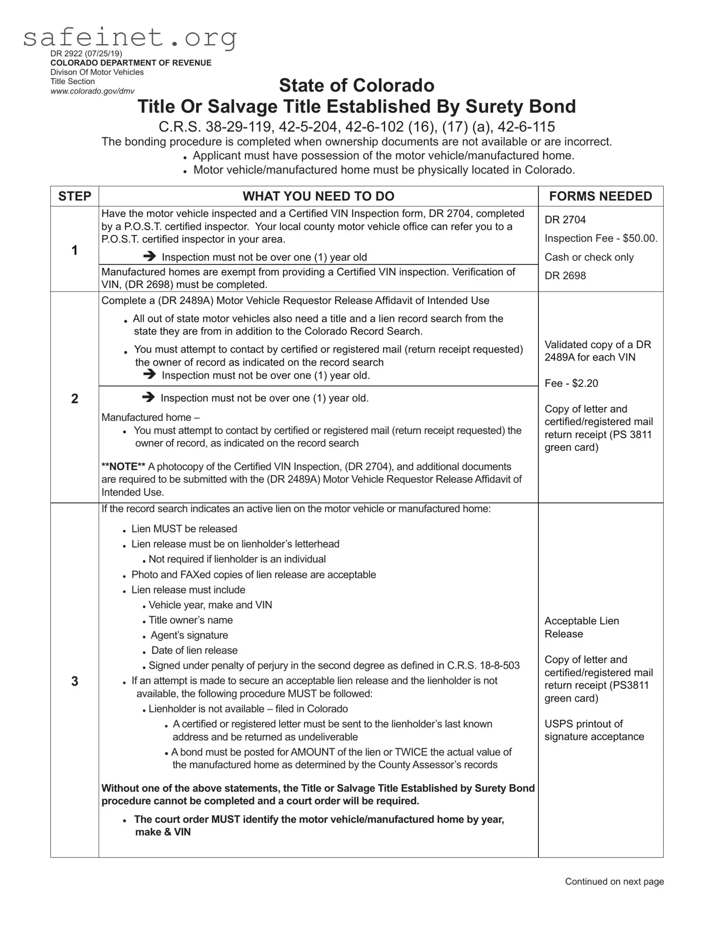 Blank Colorado Dr 2922 Template