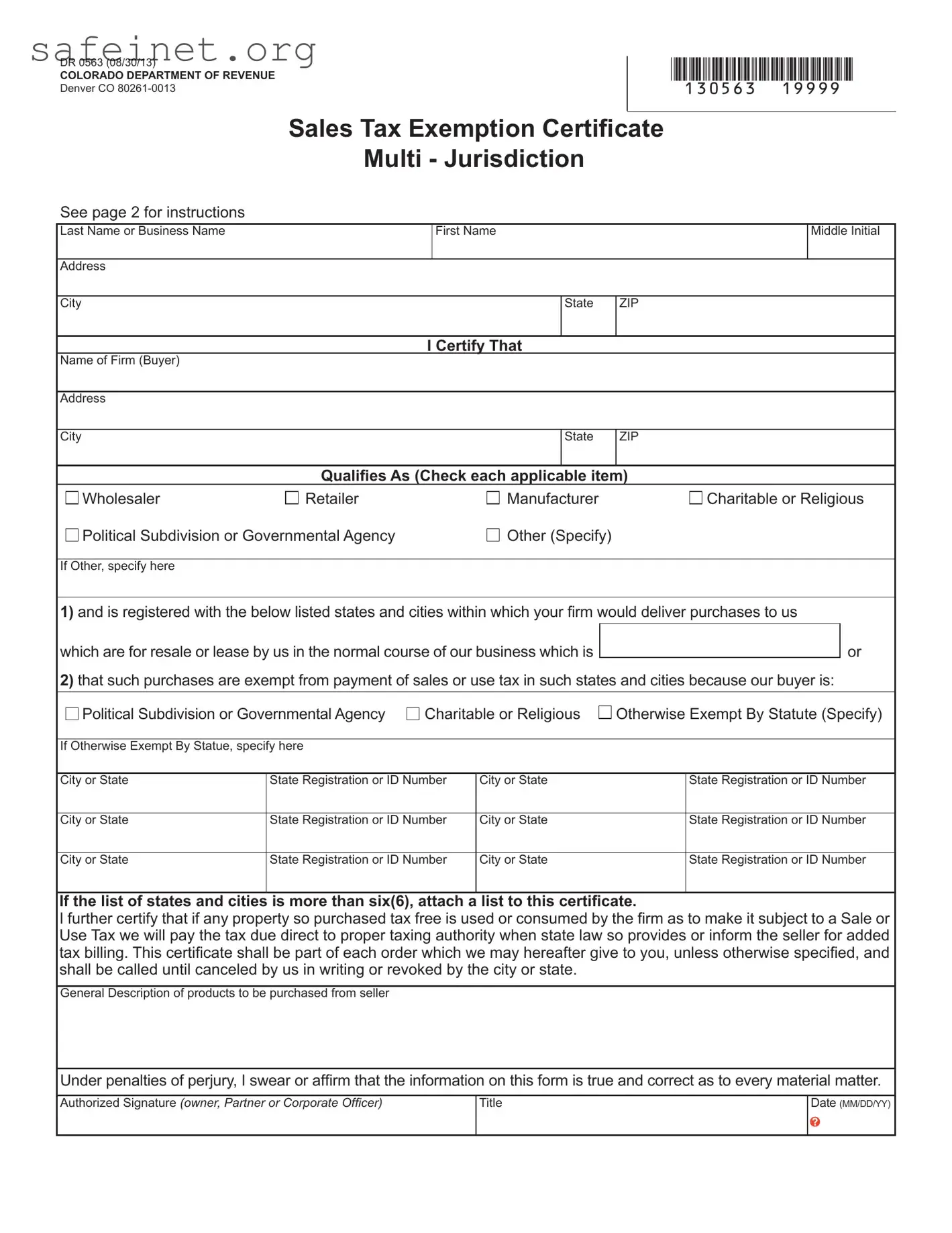 Blank Colorado Exemption Template
