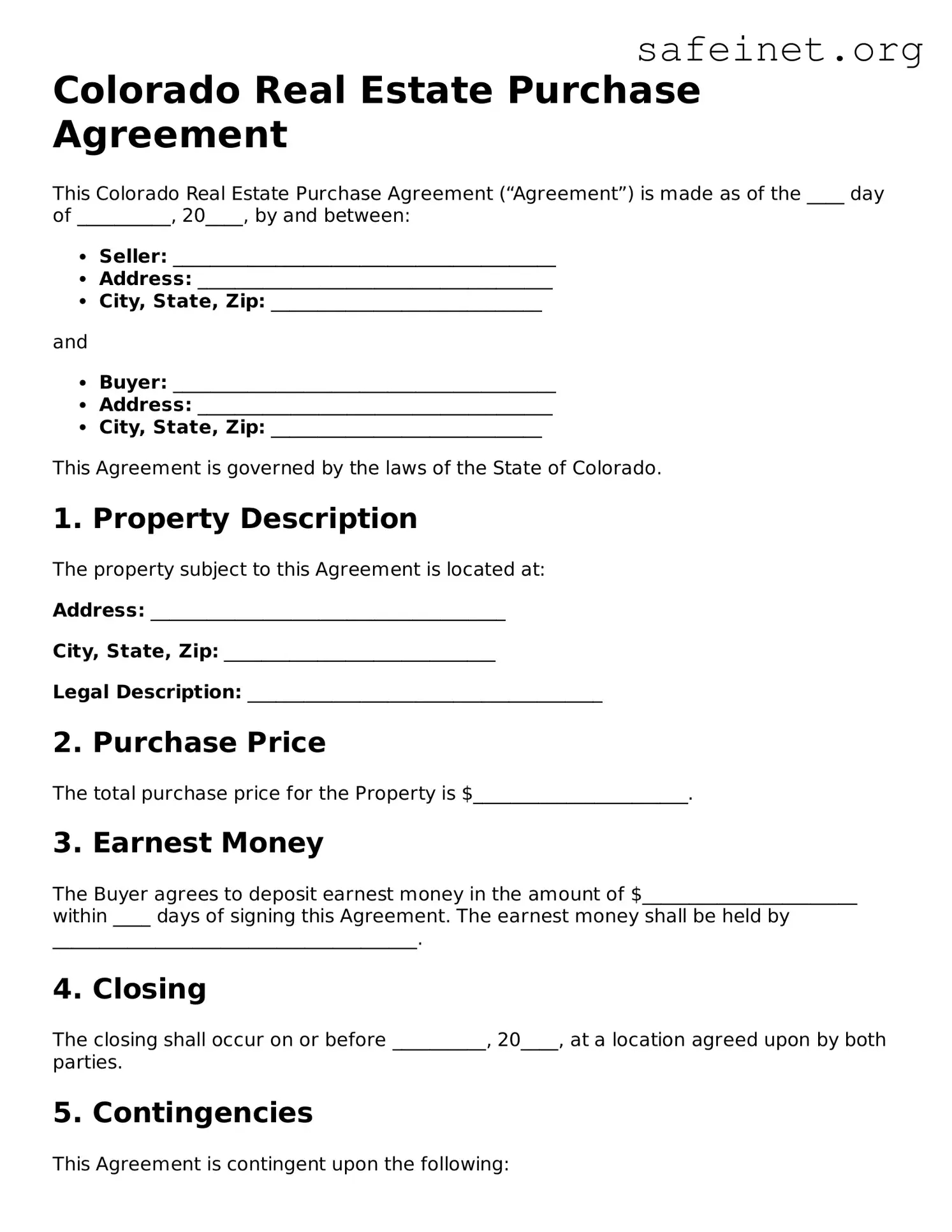 Valid Real Estate Purchase Agreement Template for the State of Colorado