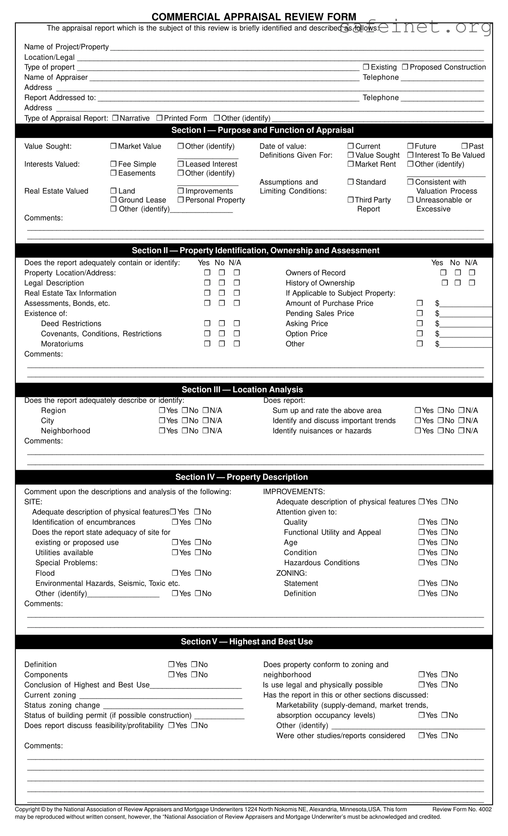 Blank Review Commercial Appraisal Template