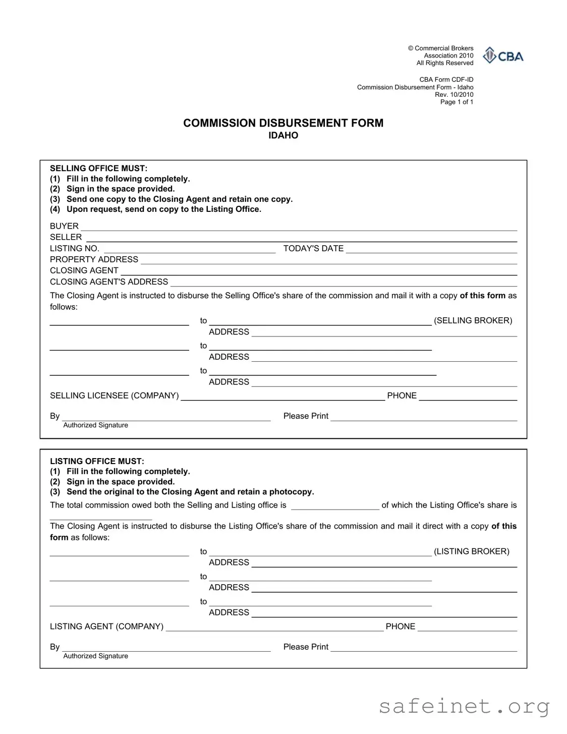 Blank Commission Disbursement Template
