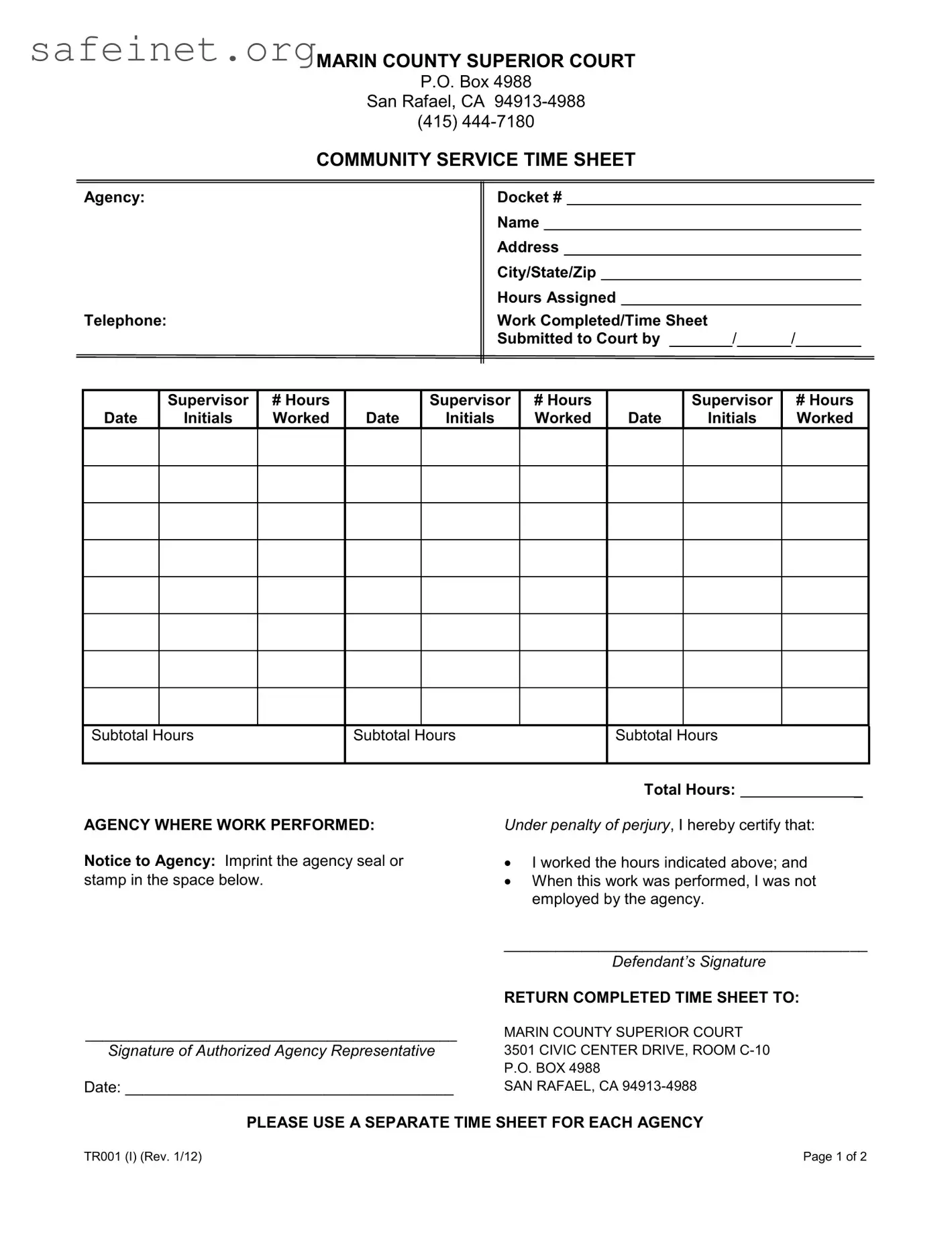 Blank Community Service Template