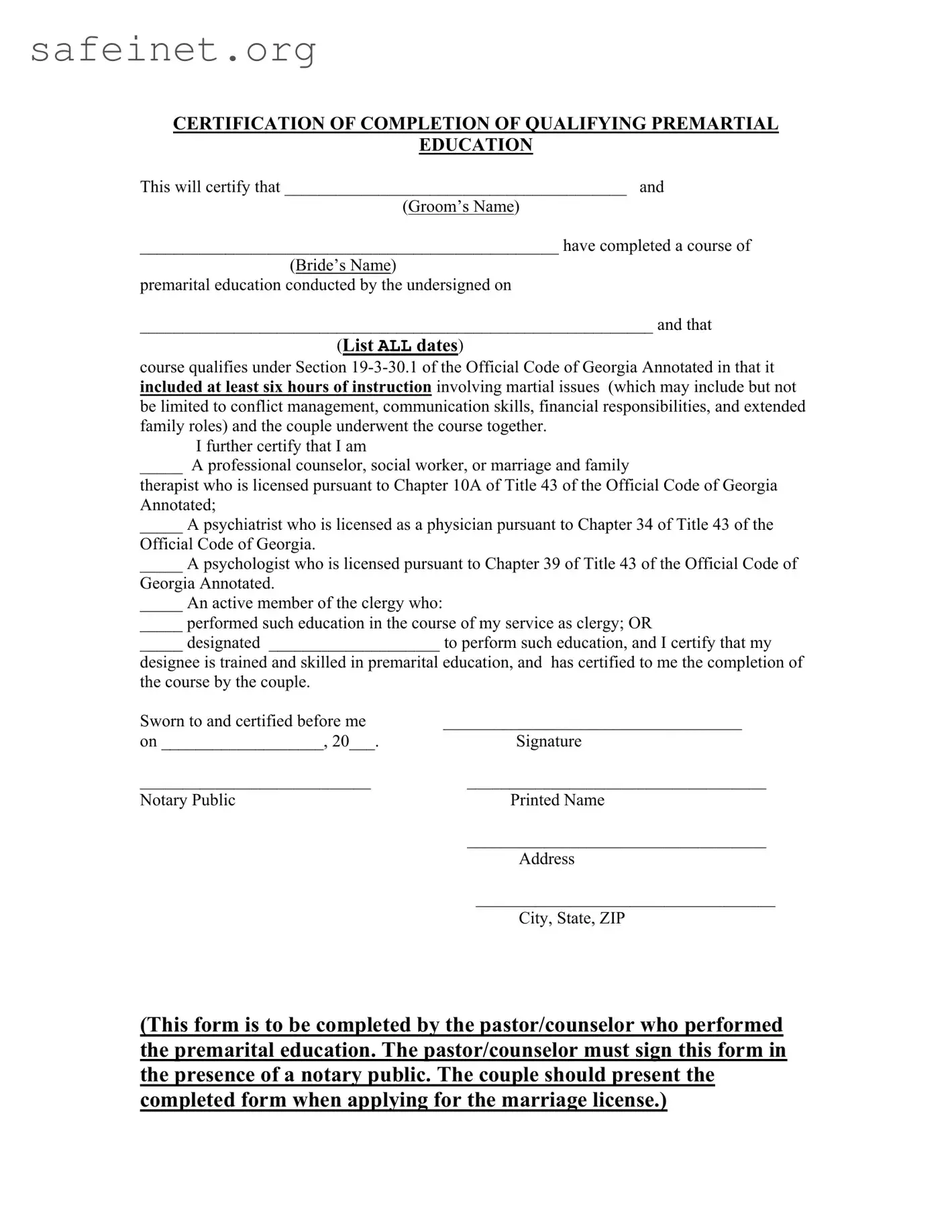 Blank Completion Of Marriage Template