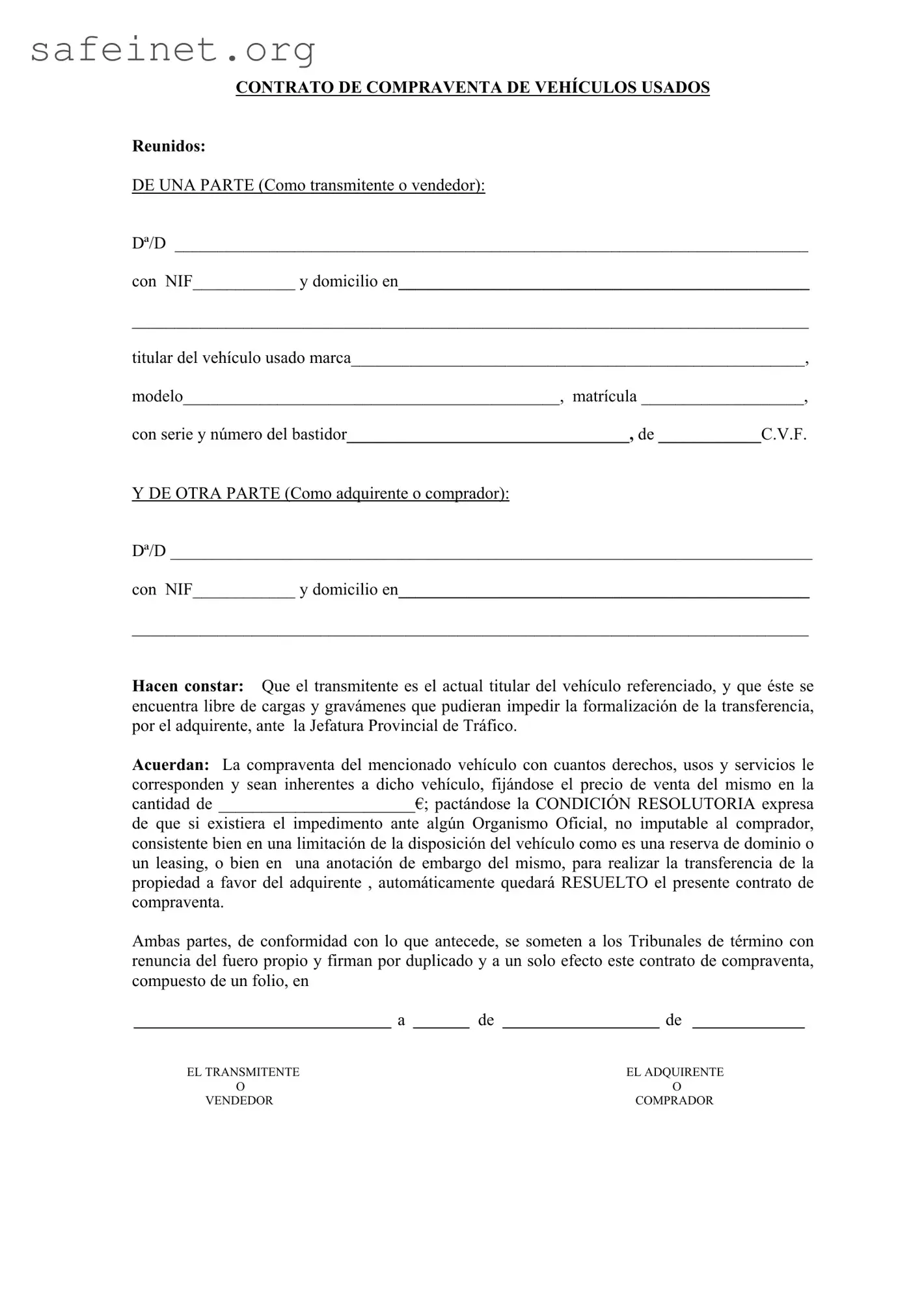 Blank Compra Venta Vehculo Template