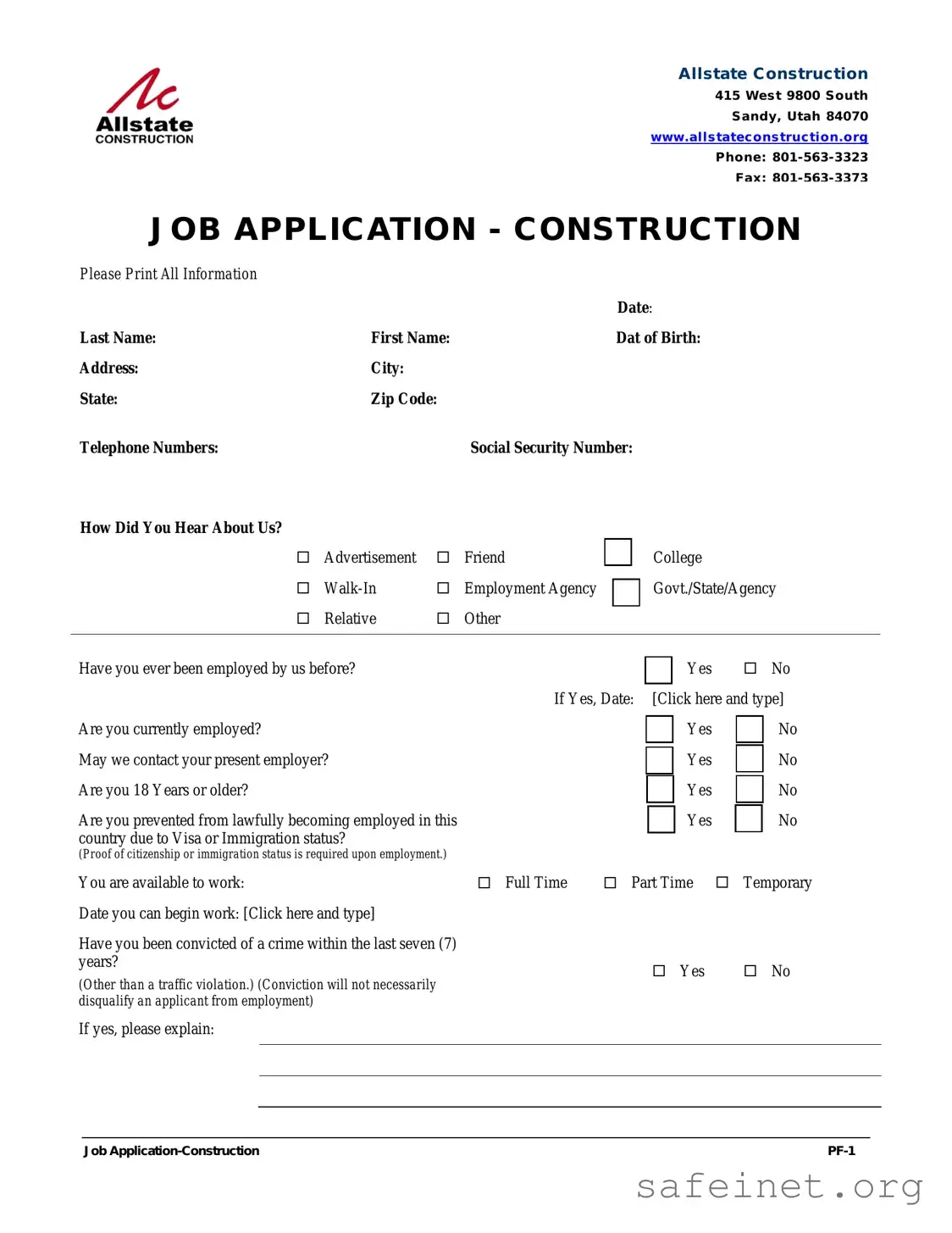 Blank Construction Application Template