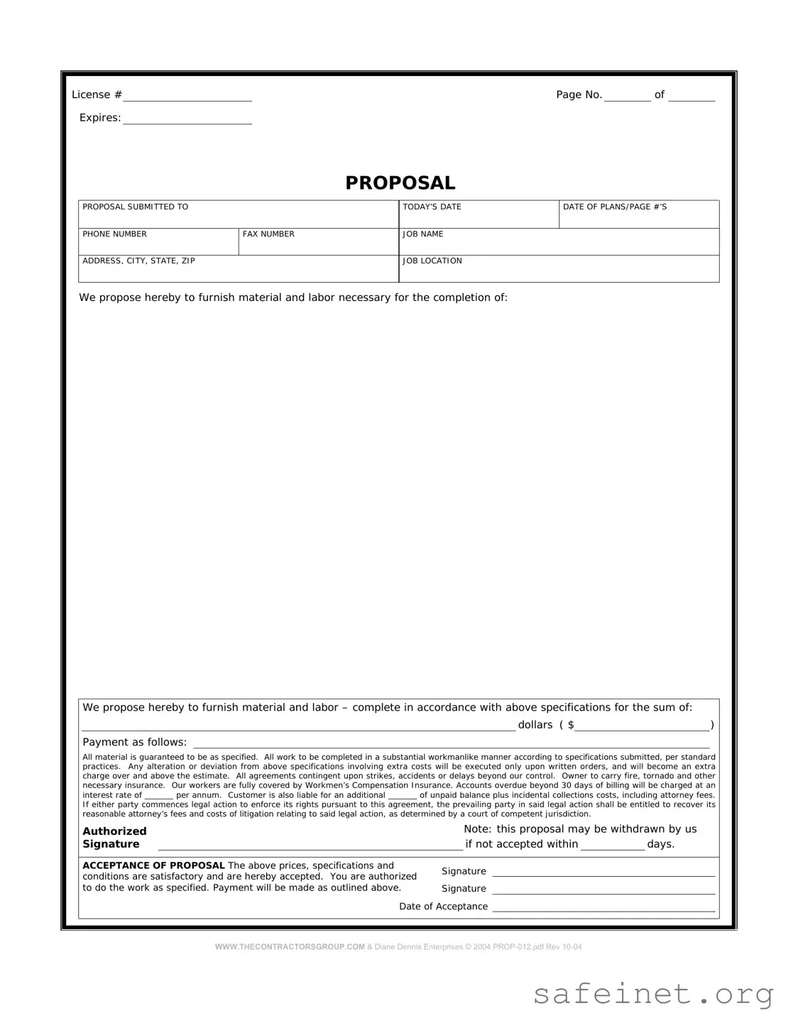 Blank Construction proposal form Template