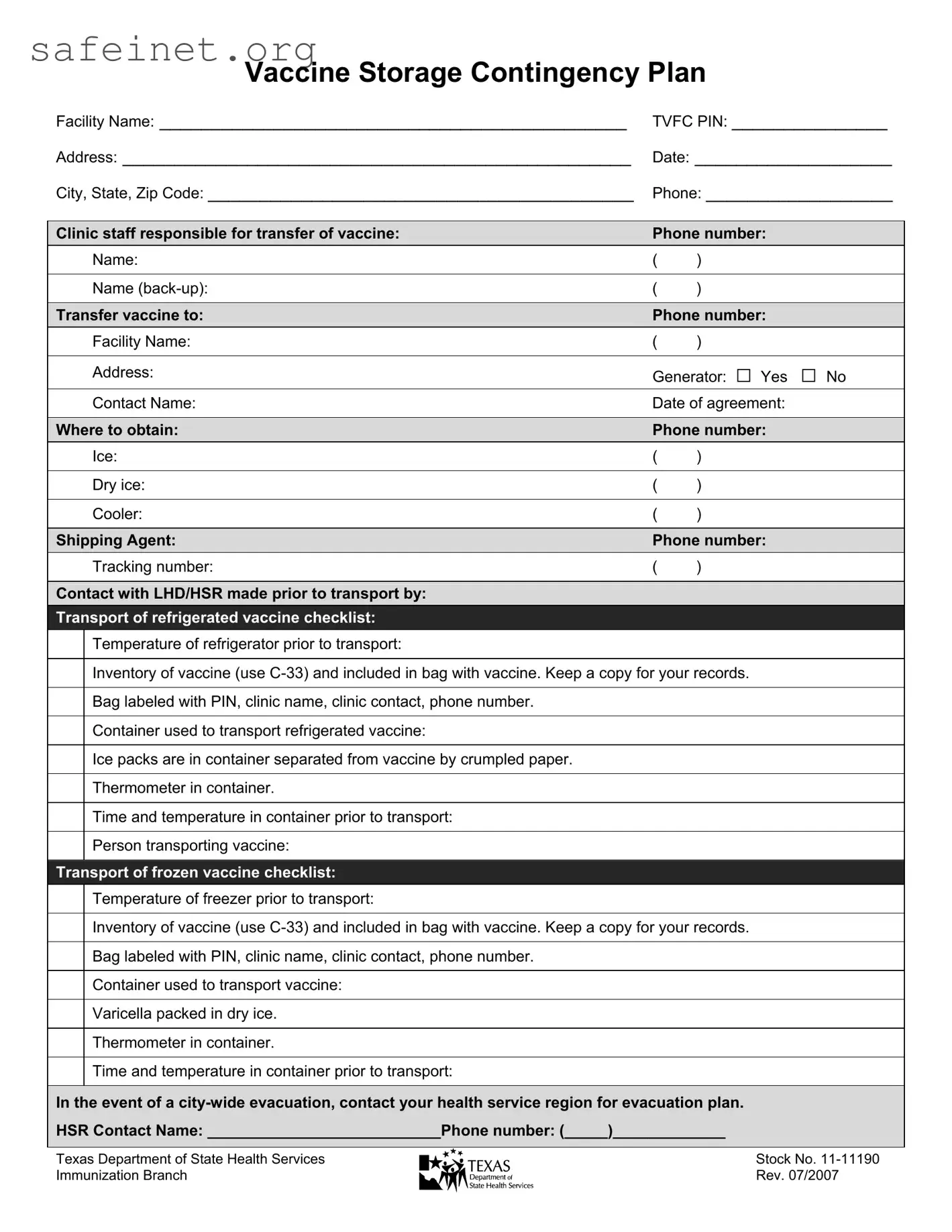 Blank Contingency Plan For Vaccine Storage Template
