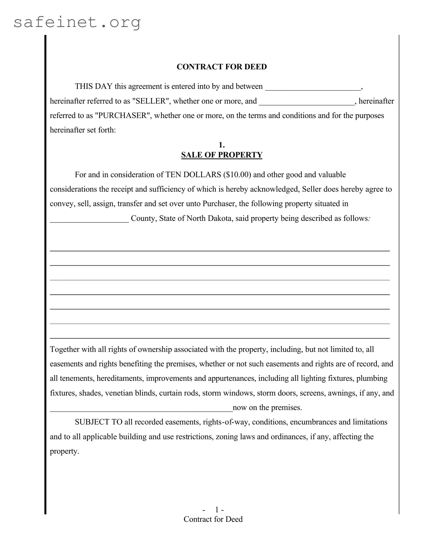 Blank Contract For Deed Nd Template