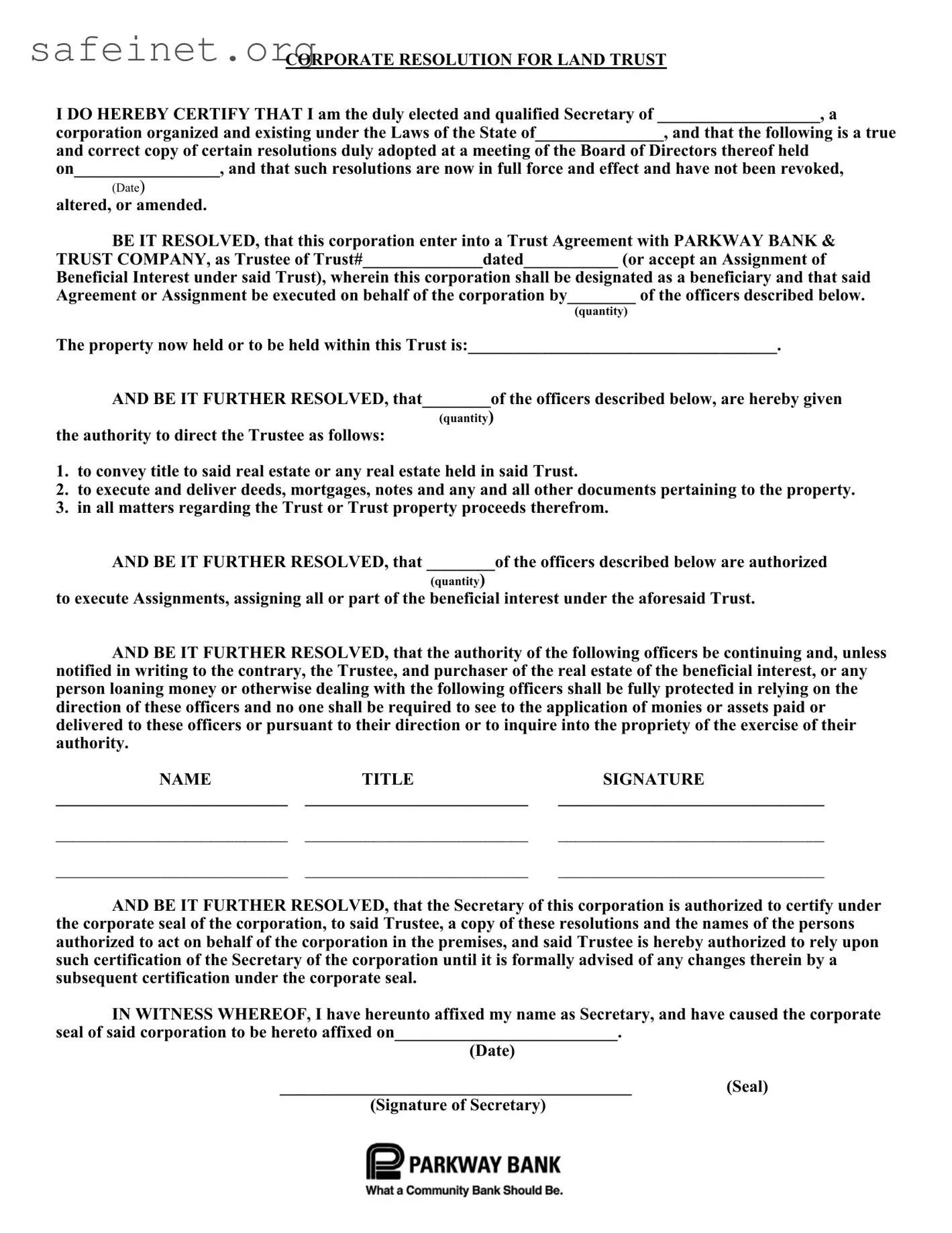 Blank Corporate Resolution Template