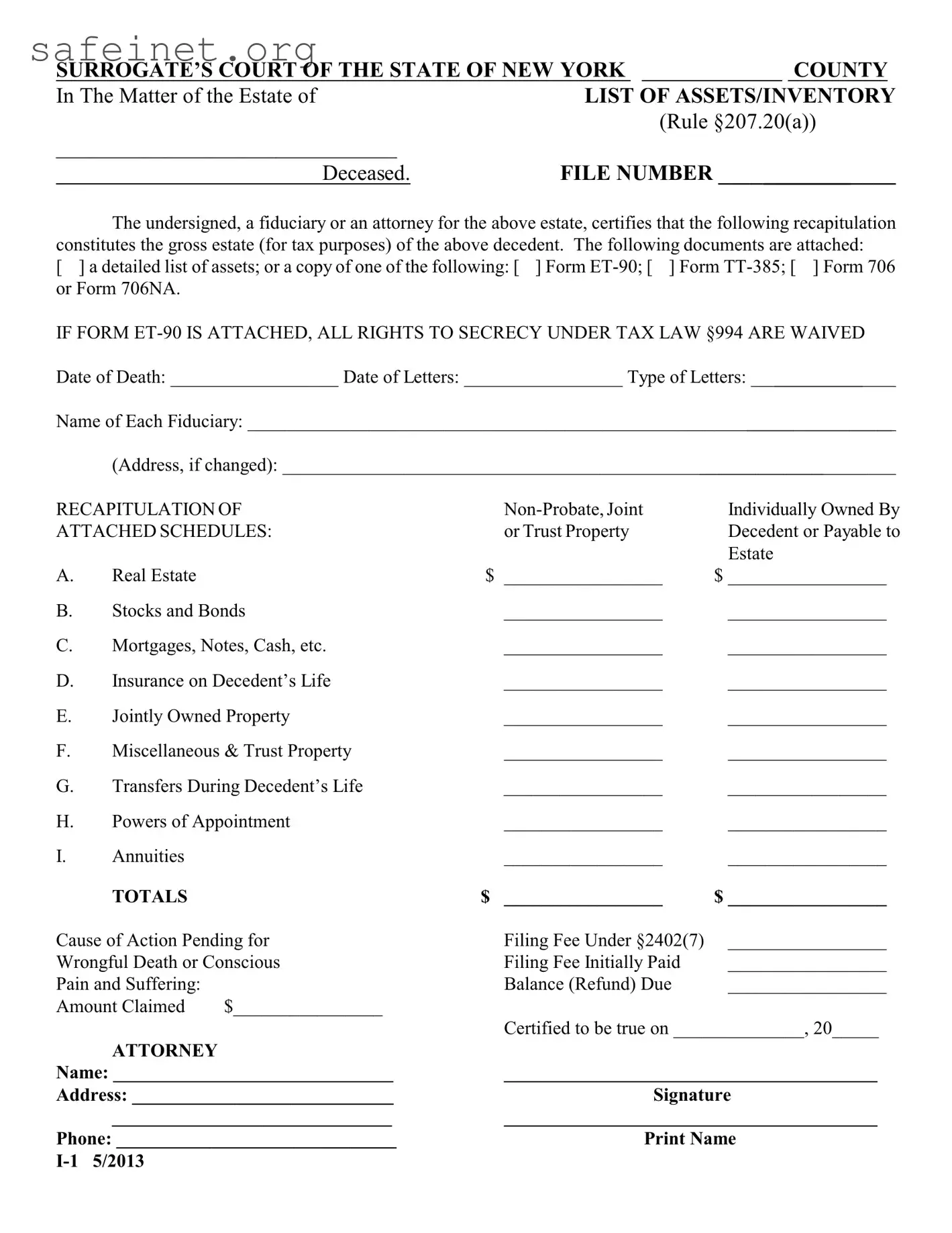 Blank Court Inventory Template