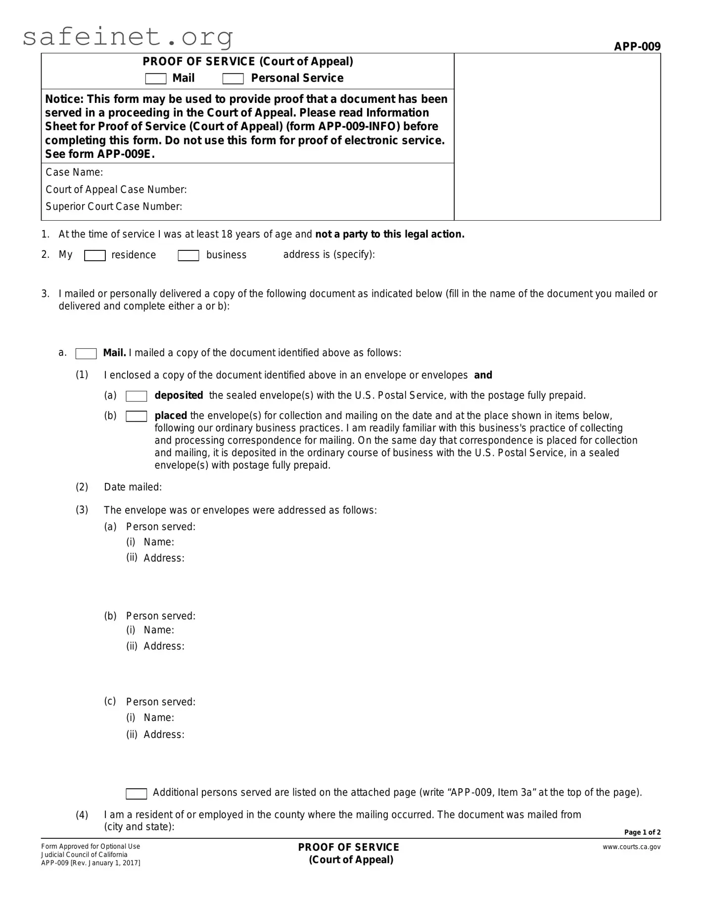 Blank Court Proof Service Template
