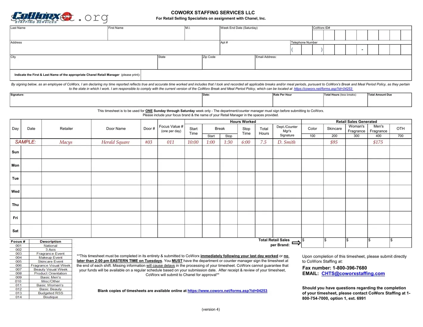 Blank Coworx Staffing Timesheet Template