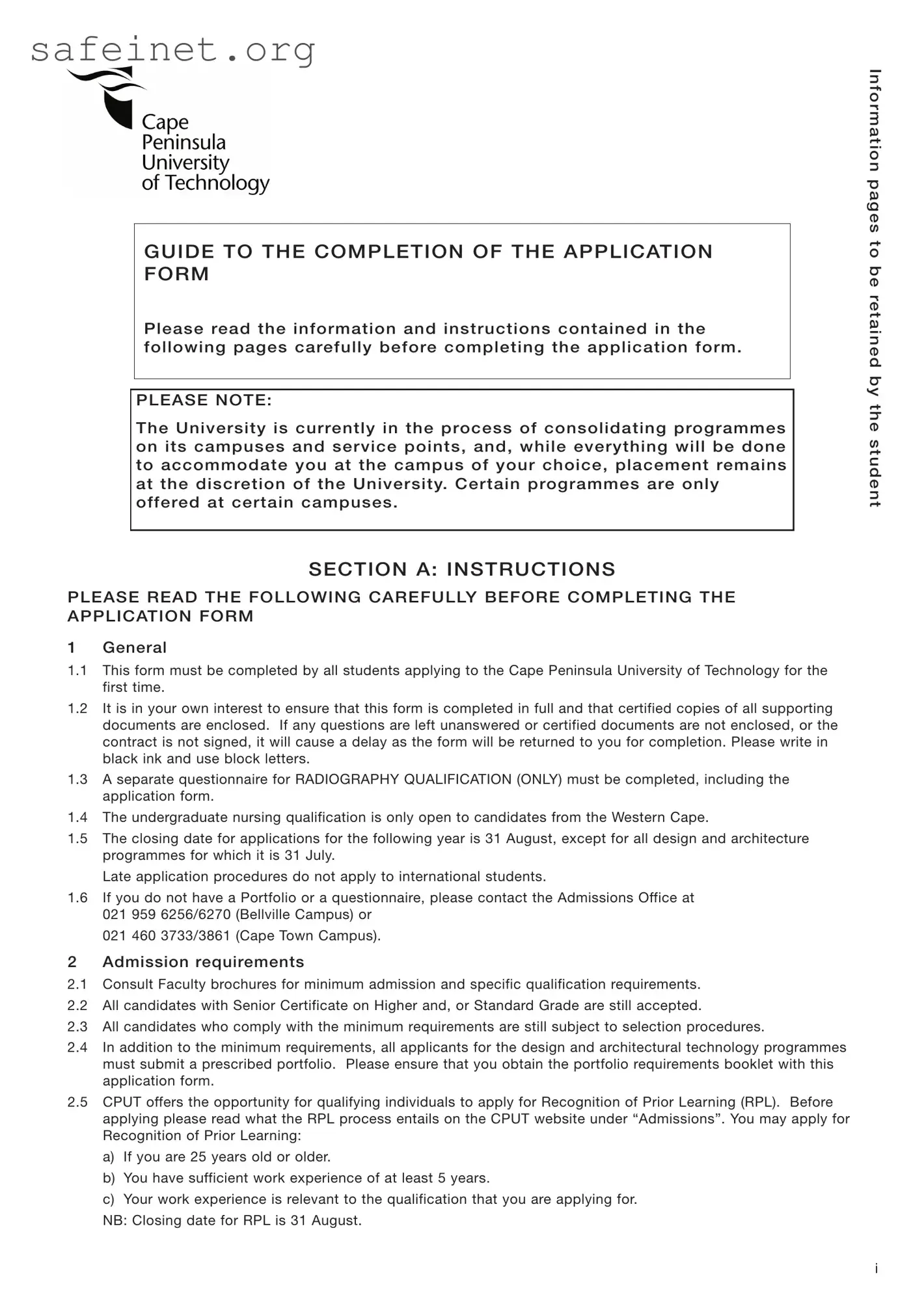 Blank Cput Application Template