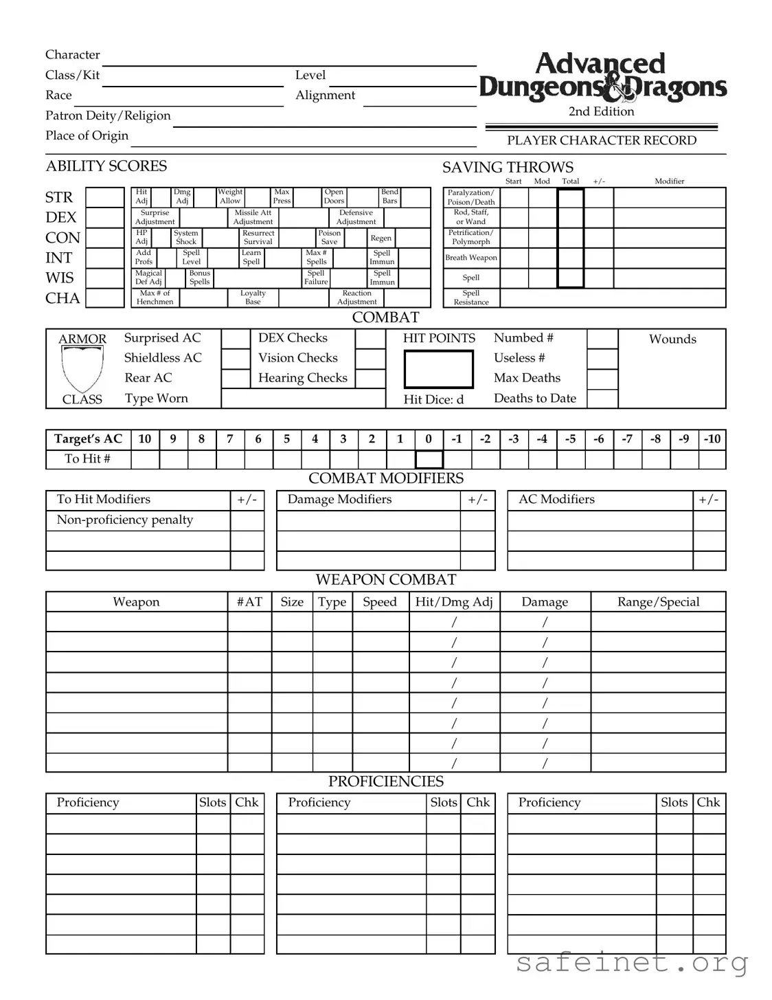 Blank Add Character Sheet Template