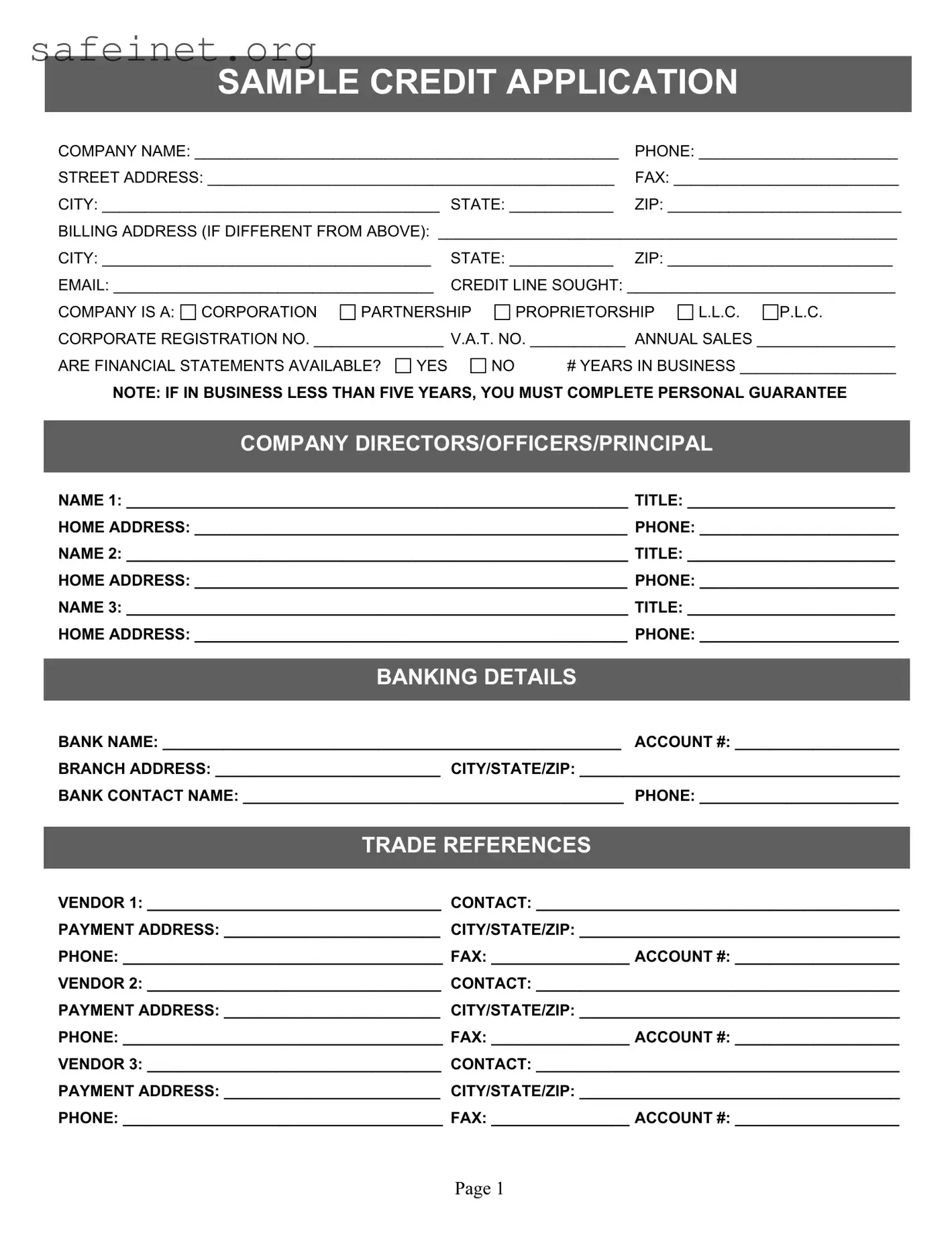 Blank Credit Application Template