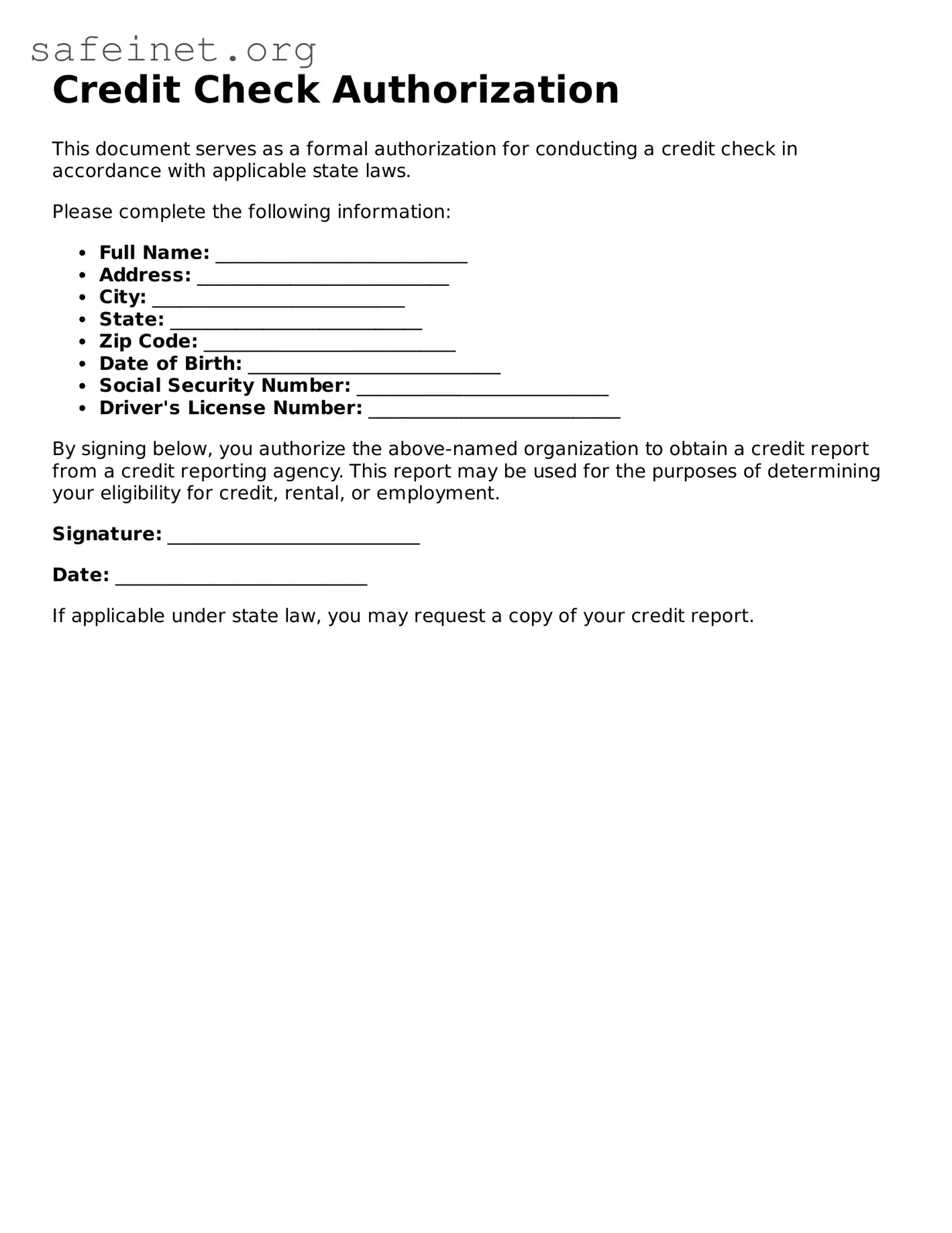 Official Credit Check Authorization Document