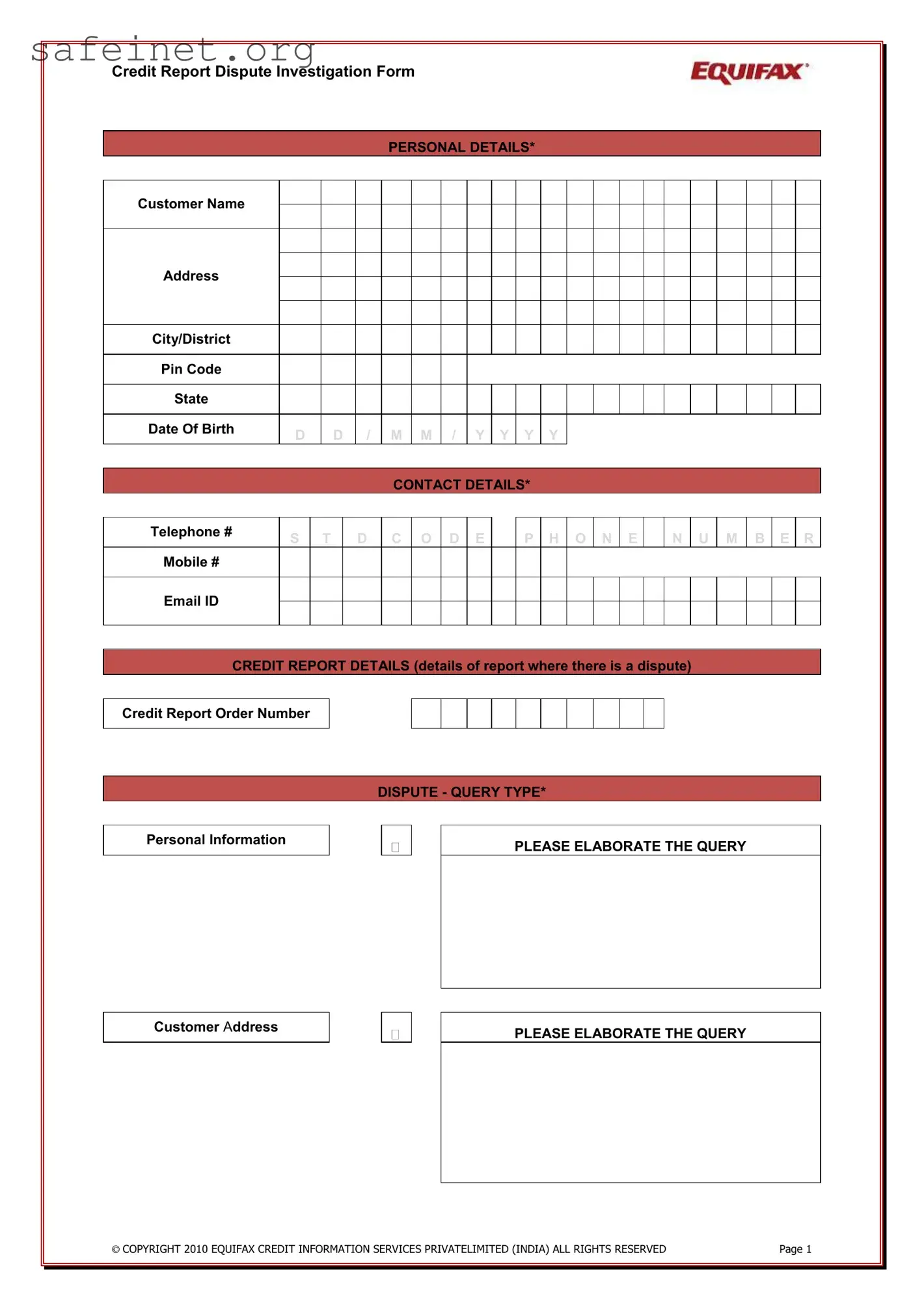 Blank Credit Investigation Template