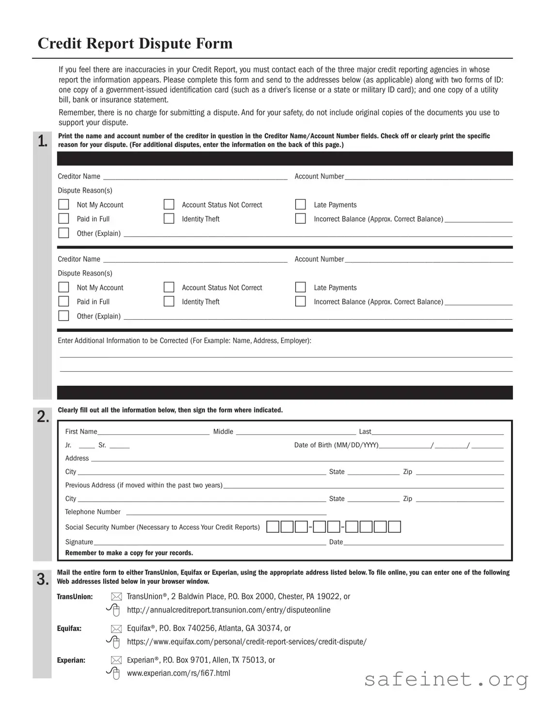 Blank Credit Report Dispute Template