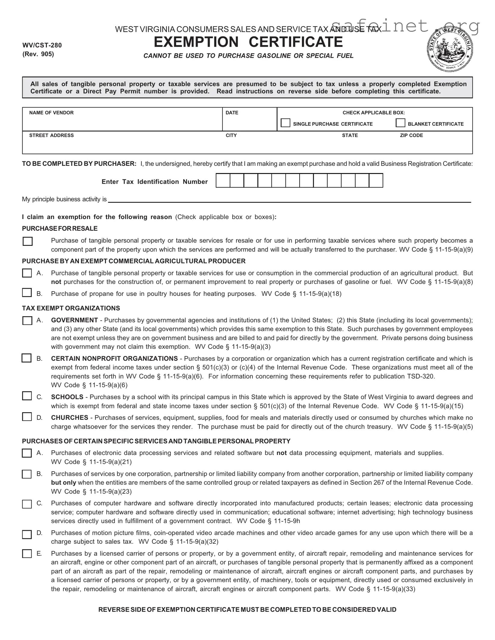 Blank Wv Tax Exempt Template