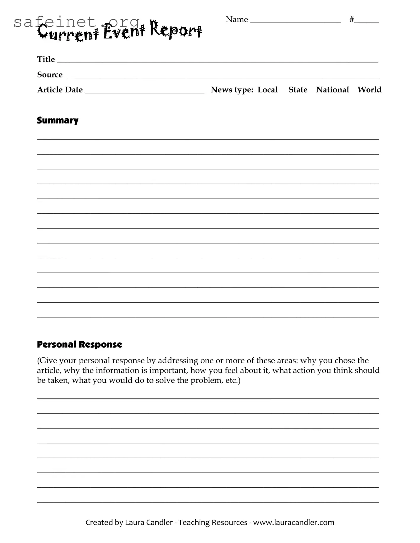 Blank Current Event Report Template