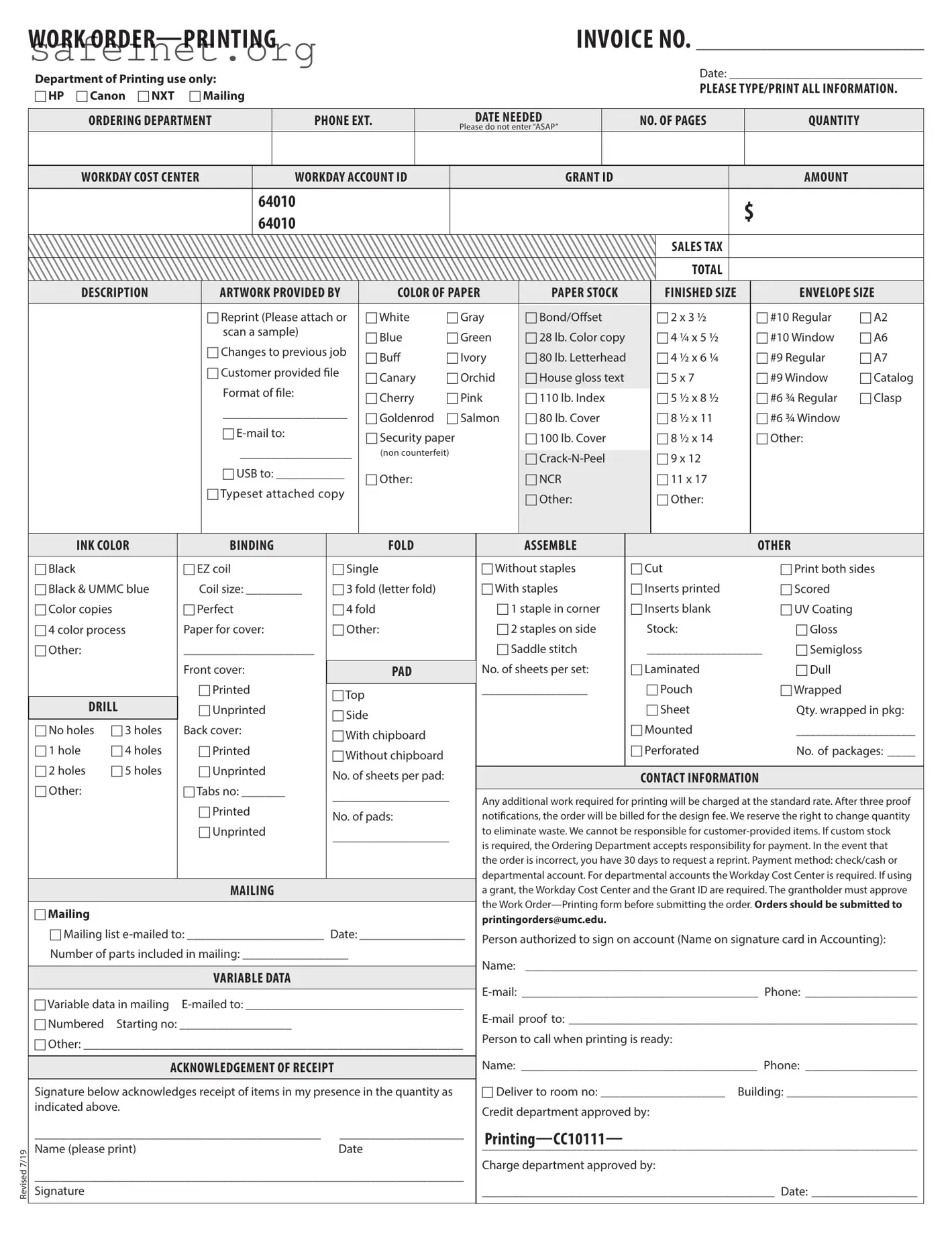 Blank Custom Work Order Template