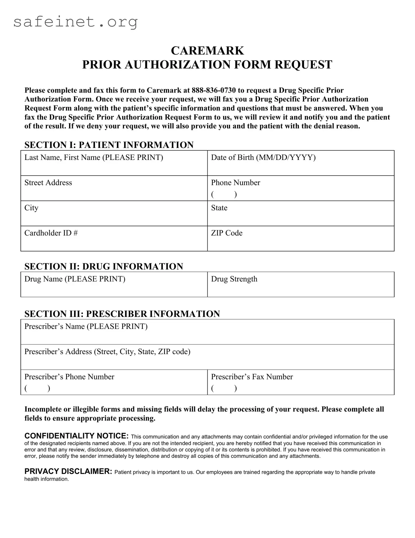 Blank Cvs Prior Auth Template