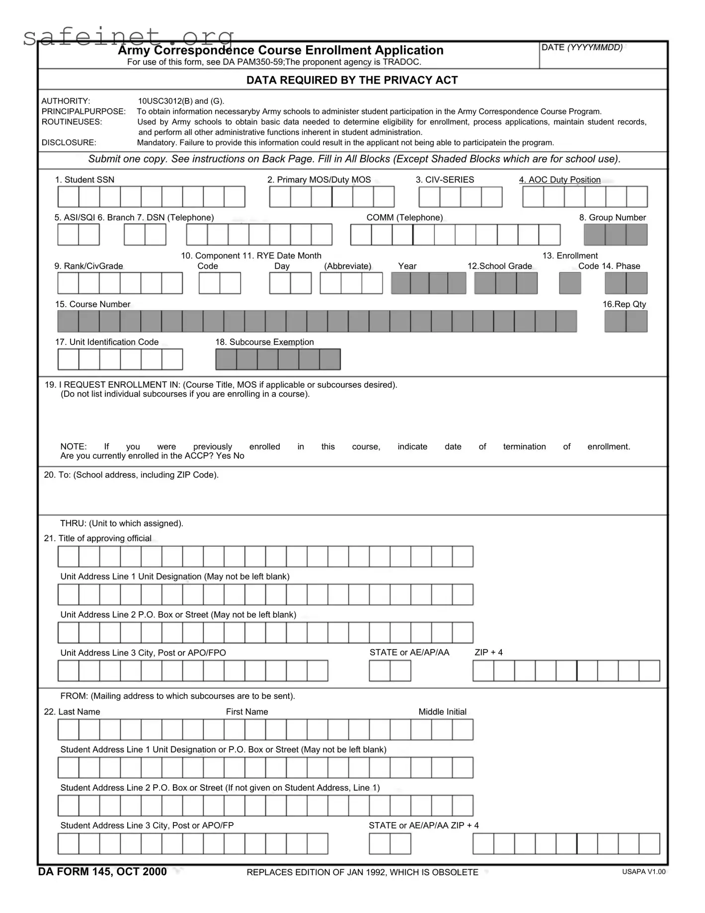 Blank Da 145 Template