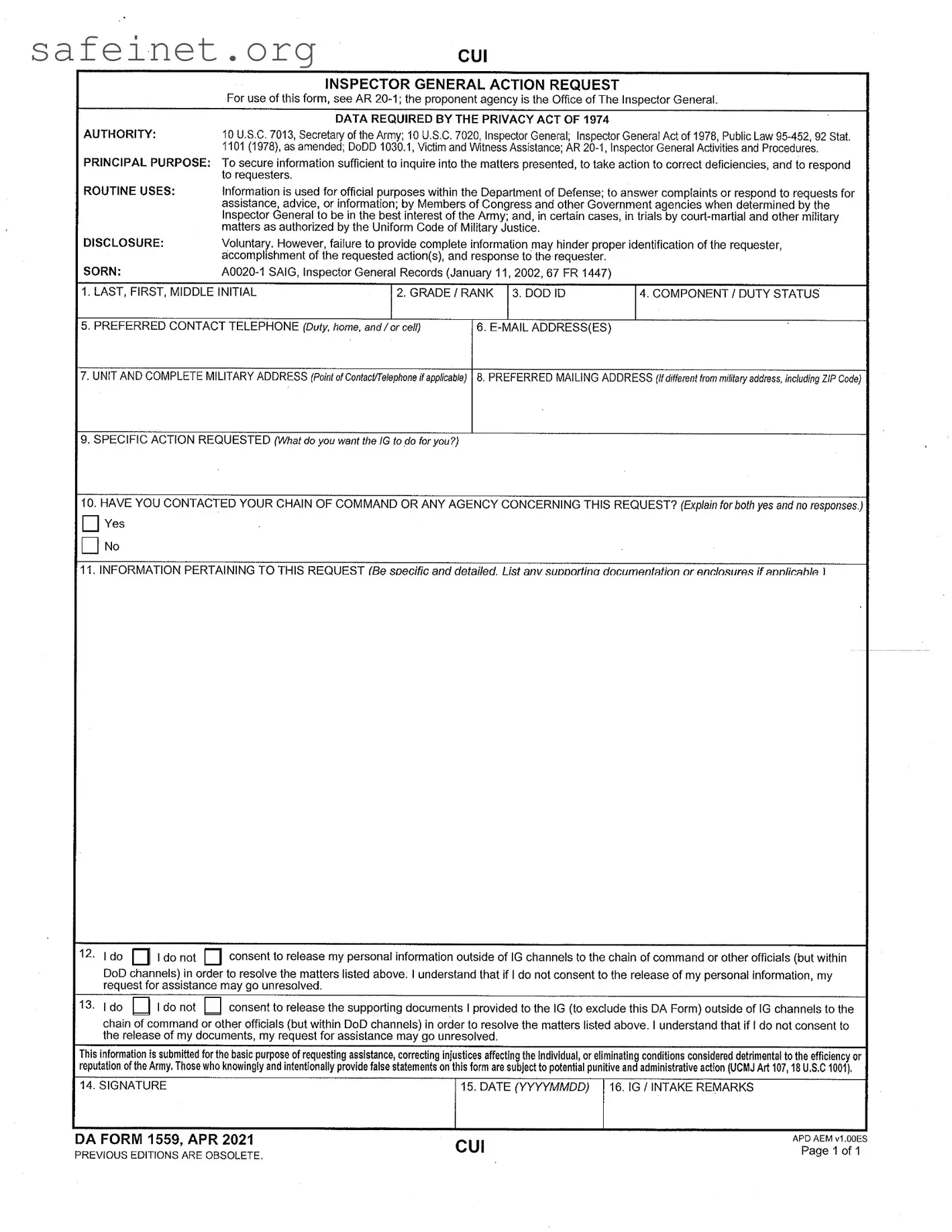 Blank Da 1559 Template