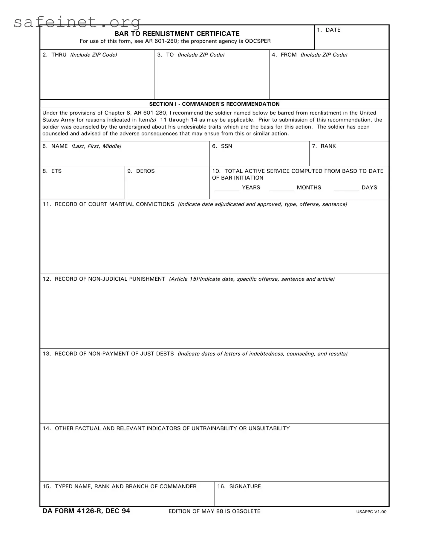 Blank Da 4126 R Template