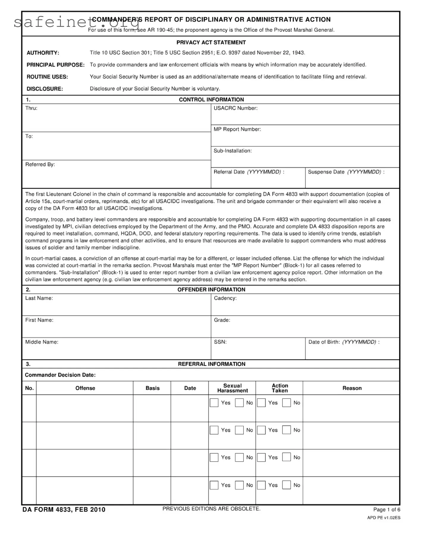 Blank Da 4833 Template