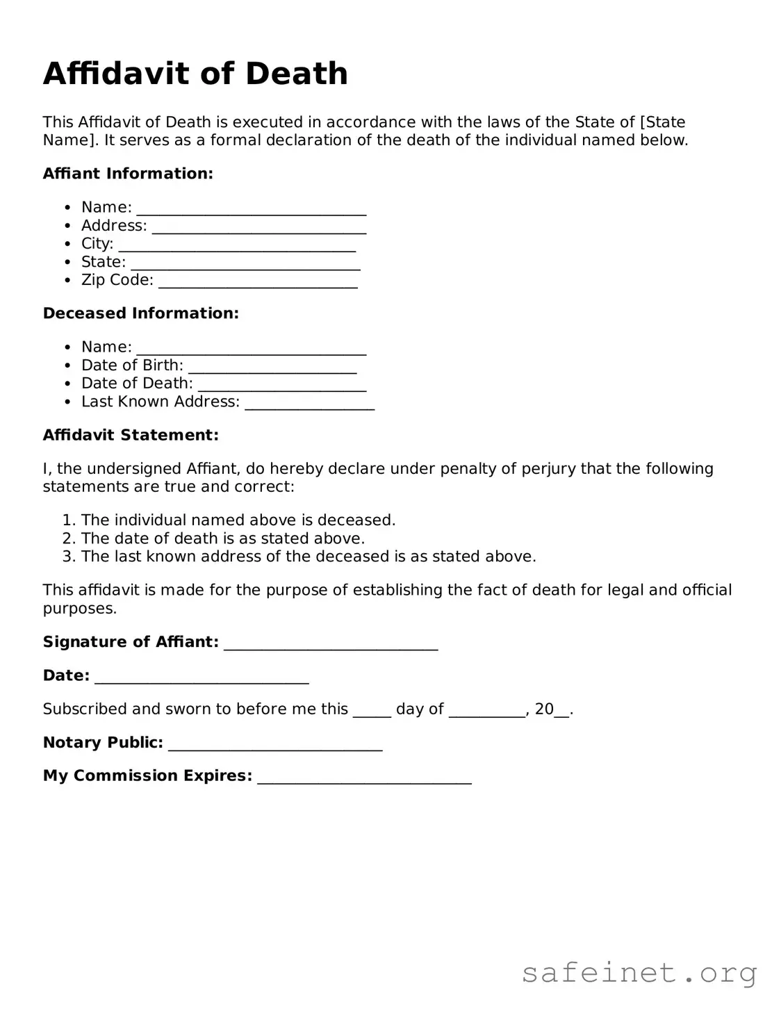 Official Affidavit of Death Document