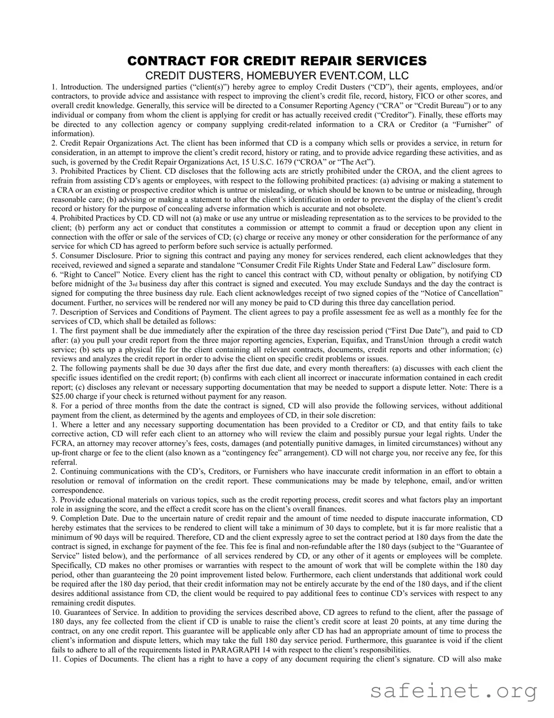 Blank Credit Repair Contract Template