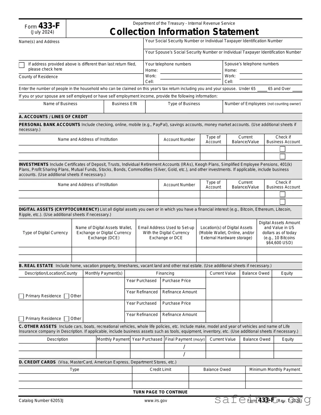 Blank IRS 433-F Template