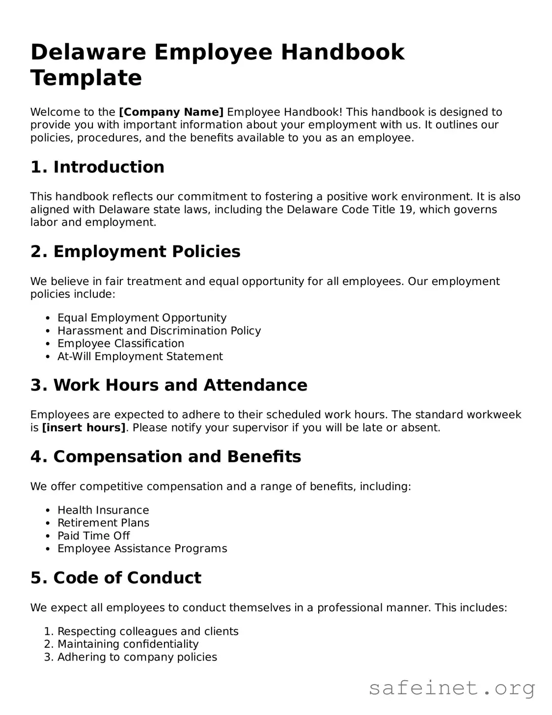 Valid Employee Handbook Template for the State of Delaware