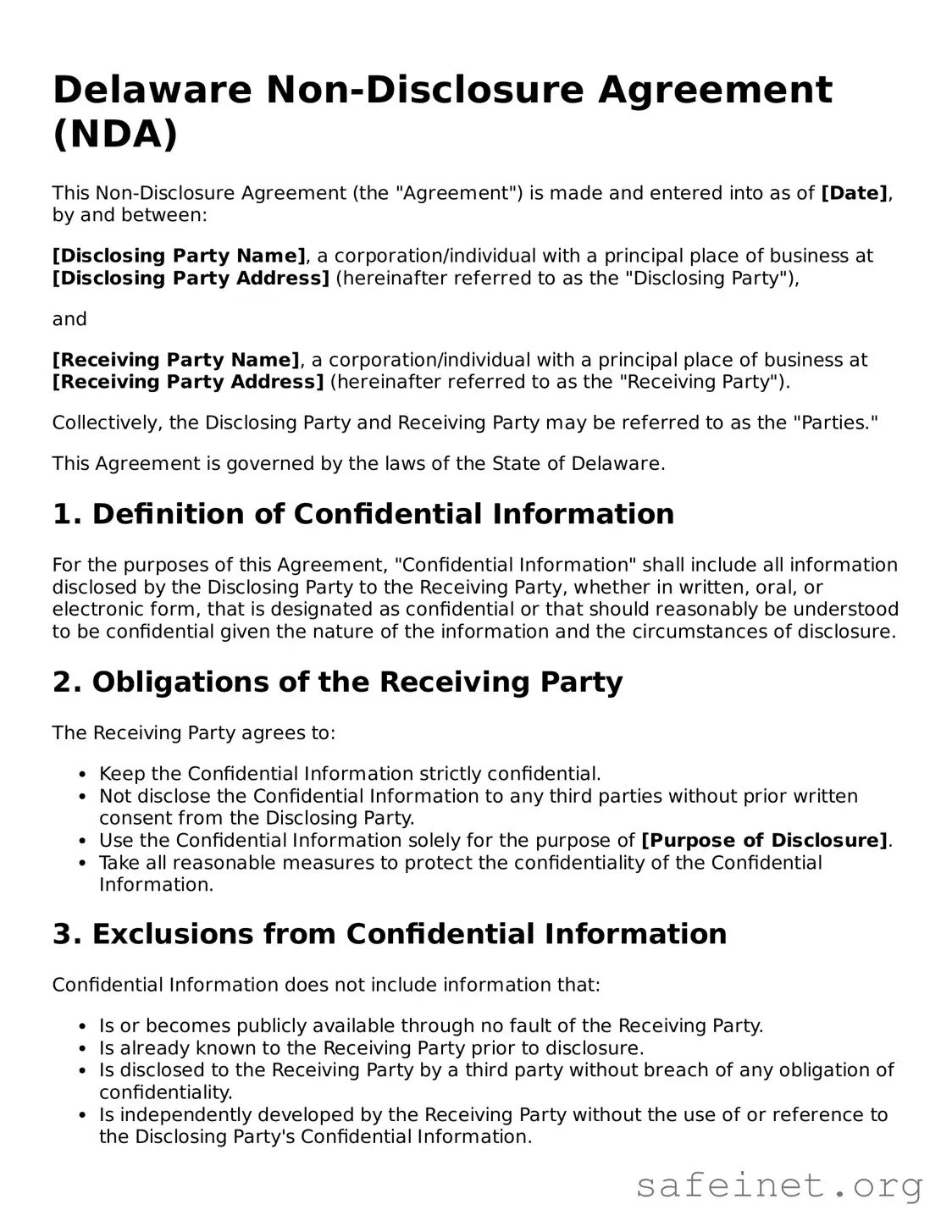 Valid Non-disclosure Agreement Template for the State of Delaware