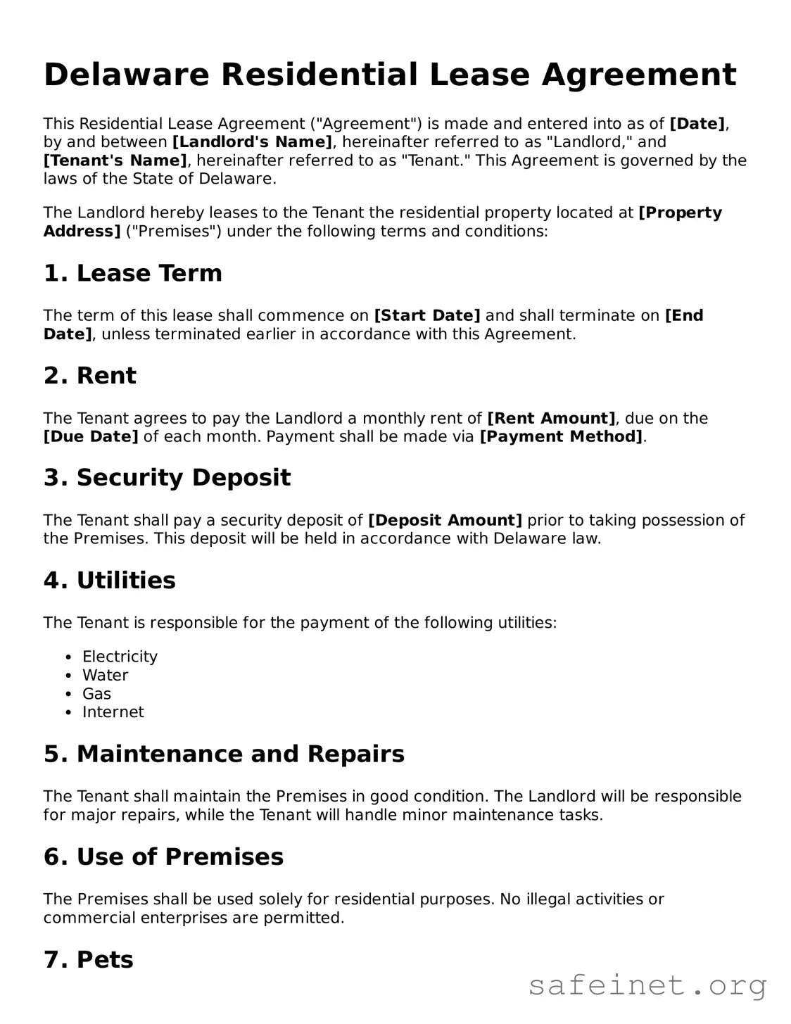 Valid Residential Lease Agreement Template for the State of Delaware