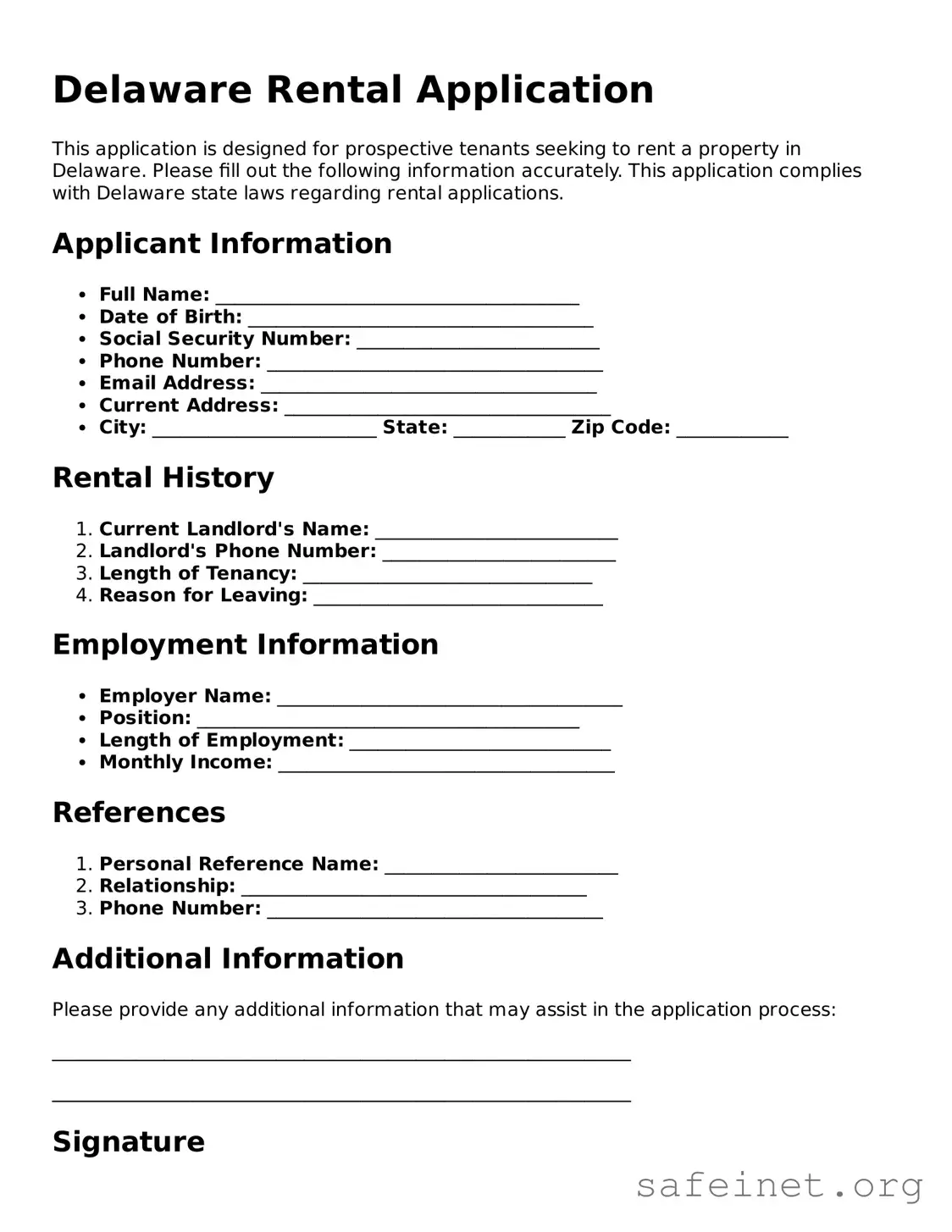 Valid Rental Application Template for the State of Delaware