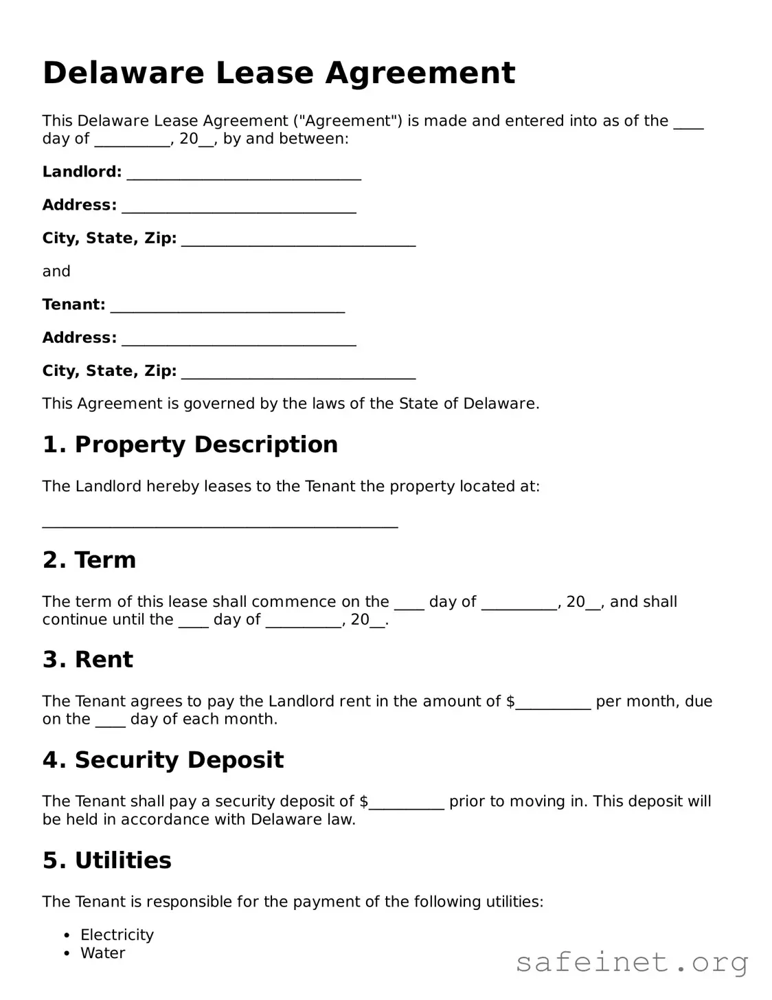 Valid Lease Agreement Template for the State of Delaware