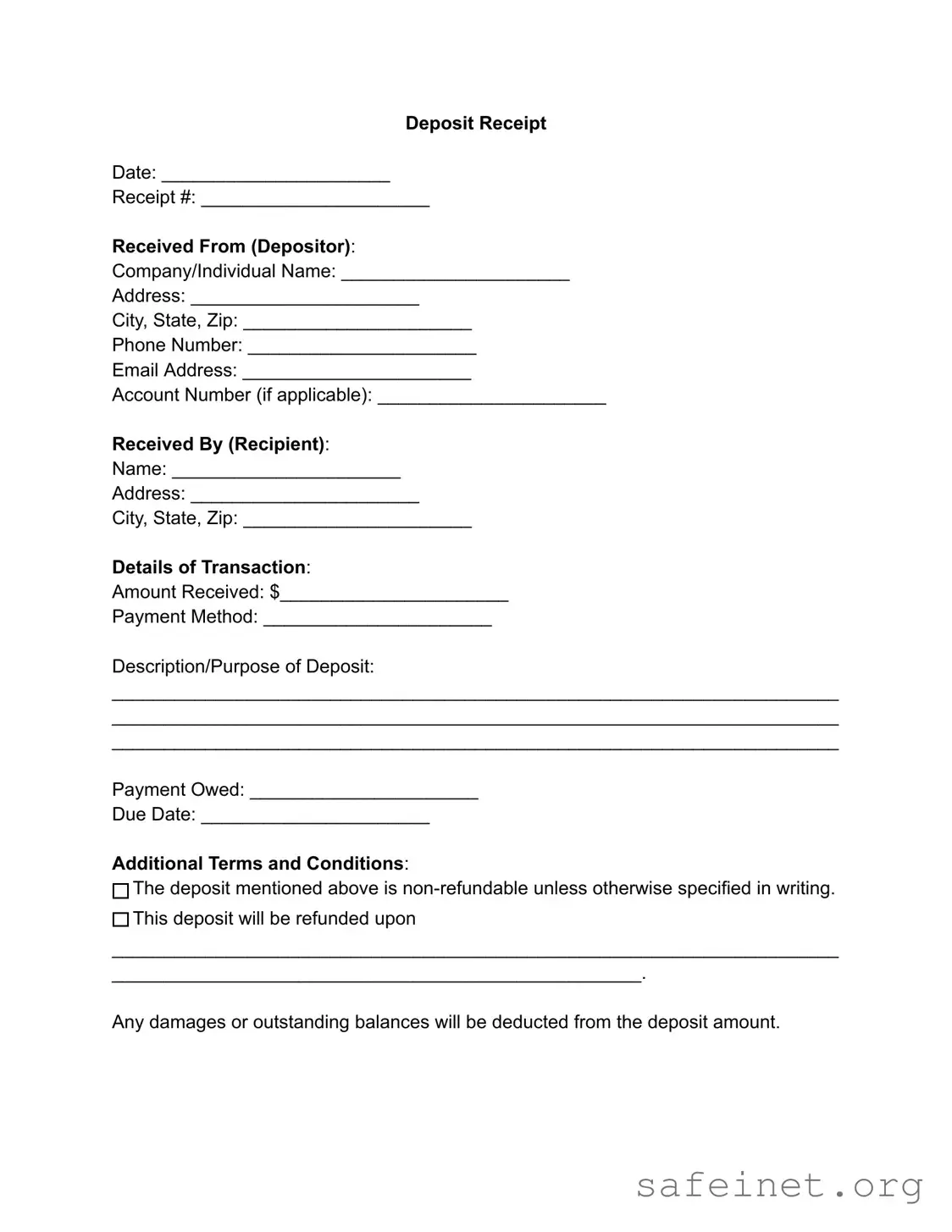 Blank Deposit Receipt Template